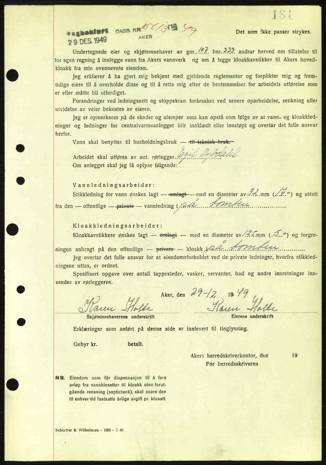 Oslo byskriverembete, AV/SAO-A-10227/G/Gb/Gbd/Gbda/L0017: Mortgage book no. A215, 1949-1950, Diary no: : 15613/1949