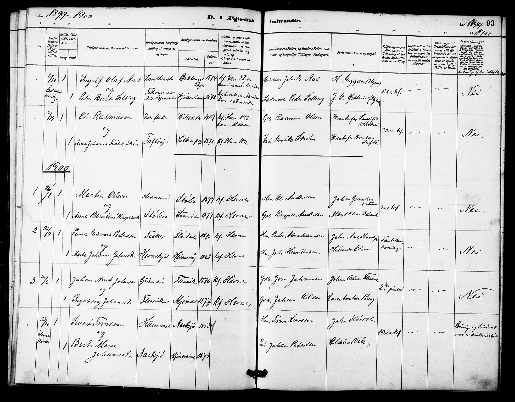 Ministerialprotokoller, klokkerbøker og fødselsregistre - Sør-Trøndelag, AV/SAT-A-1456/633/L0519: Parish register (copy) no. 633C01, 1884-1905, p. 93