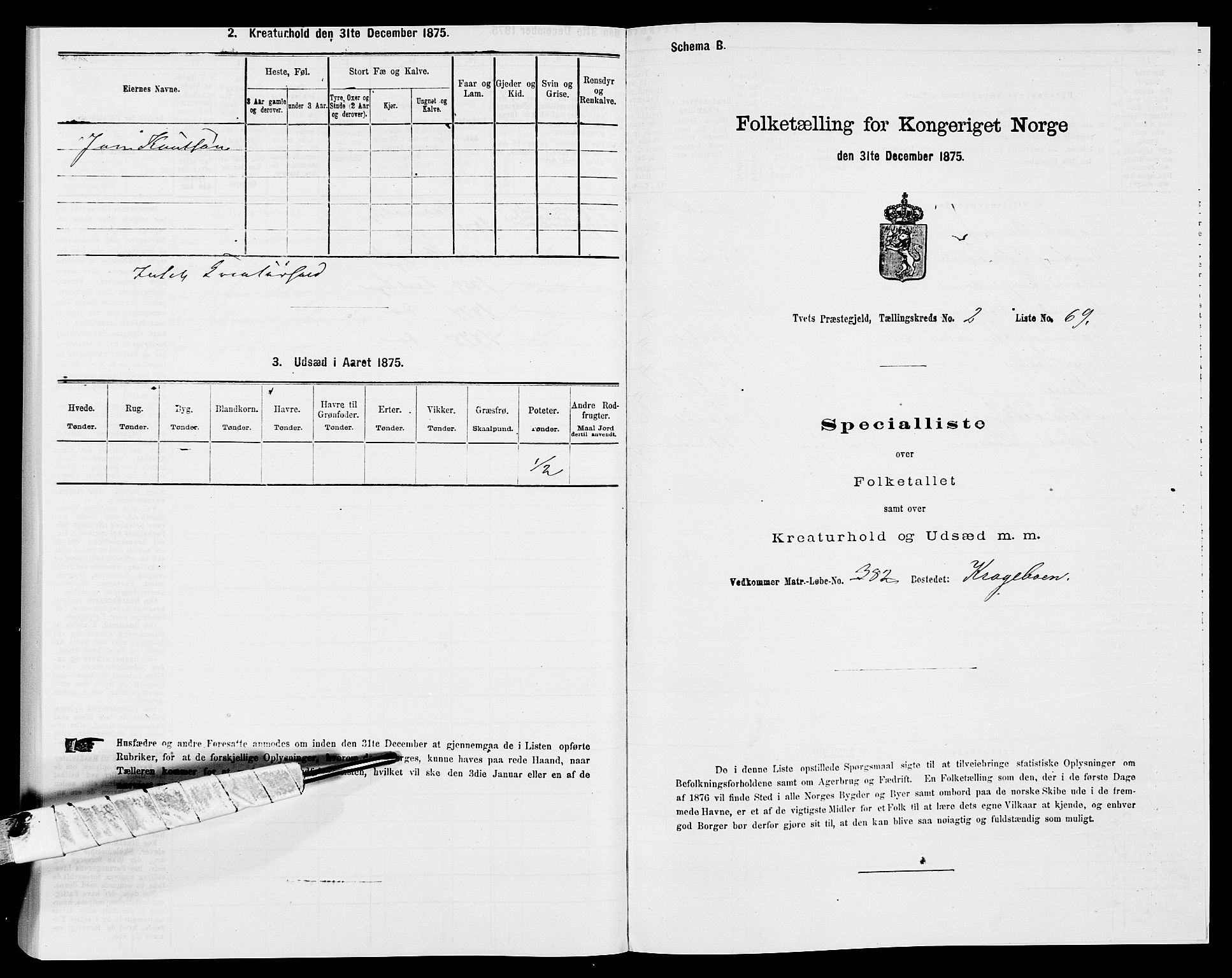 SAK, 1875 census for 1013P Tveit, 1875, p. 311