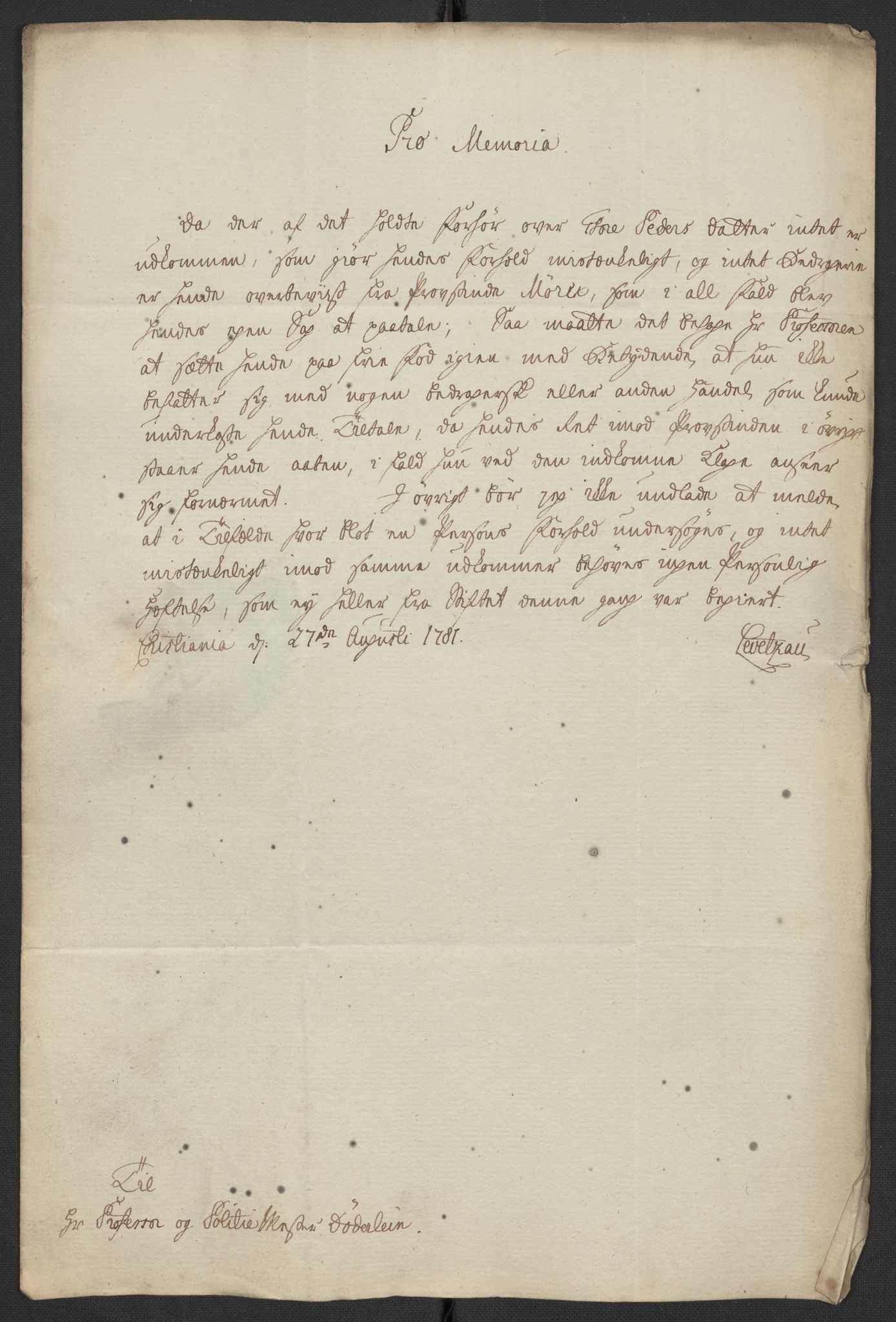 Oslo politidistrikt, AV/SAO-A-10085/D/Da/L0003: Innkomne brev, pro memoria m.v., 1781, p. 184