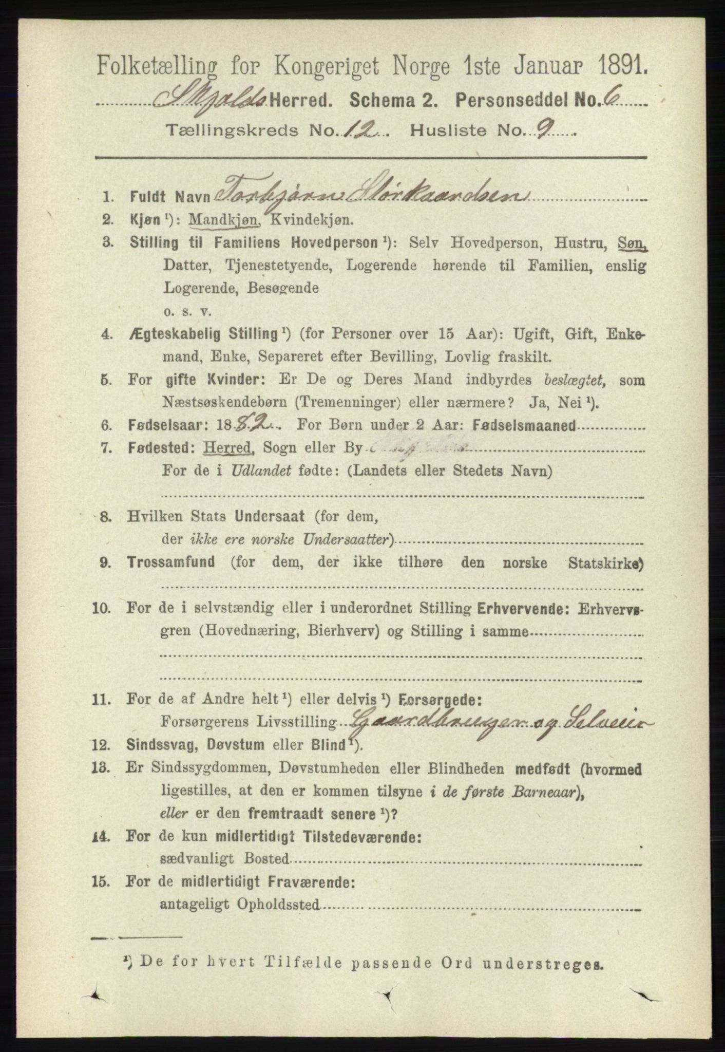 RA, 1891 census for 1154 Skjold, 1891, p. 2293