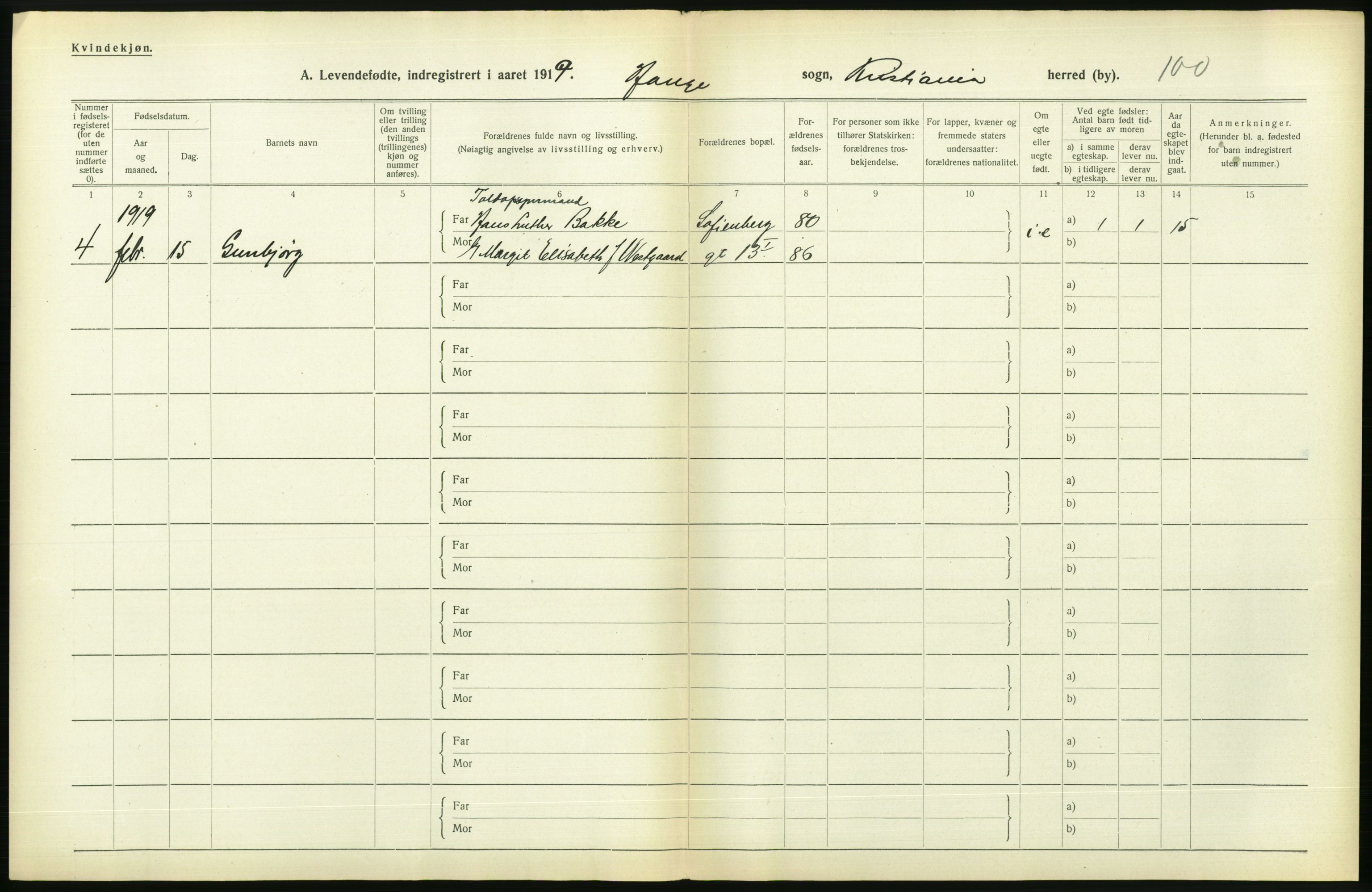 Statistisk sentralbyrå, Sosiodemografiske emner, Befolkning, AV/RA-S-2228/D/Df/Dfb/Dfbi/L0008: Kristiania: Levendefødte menn og kvinner., 1919