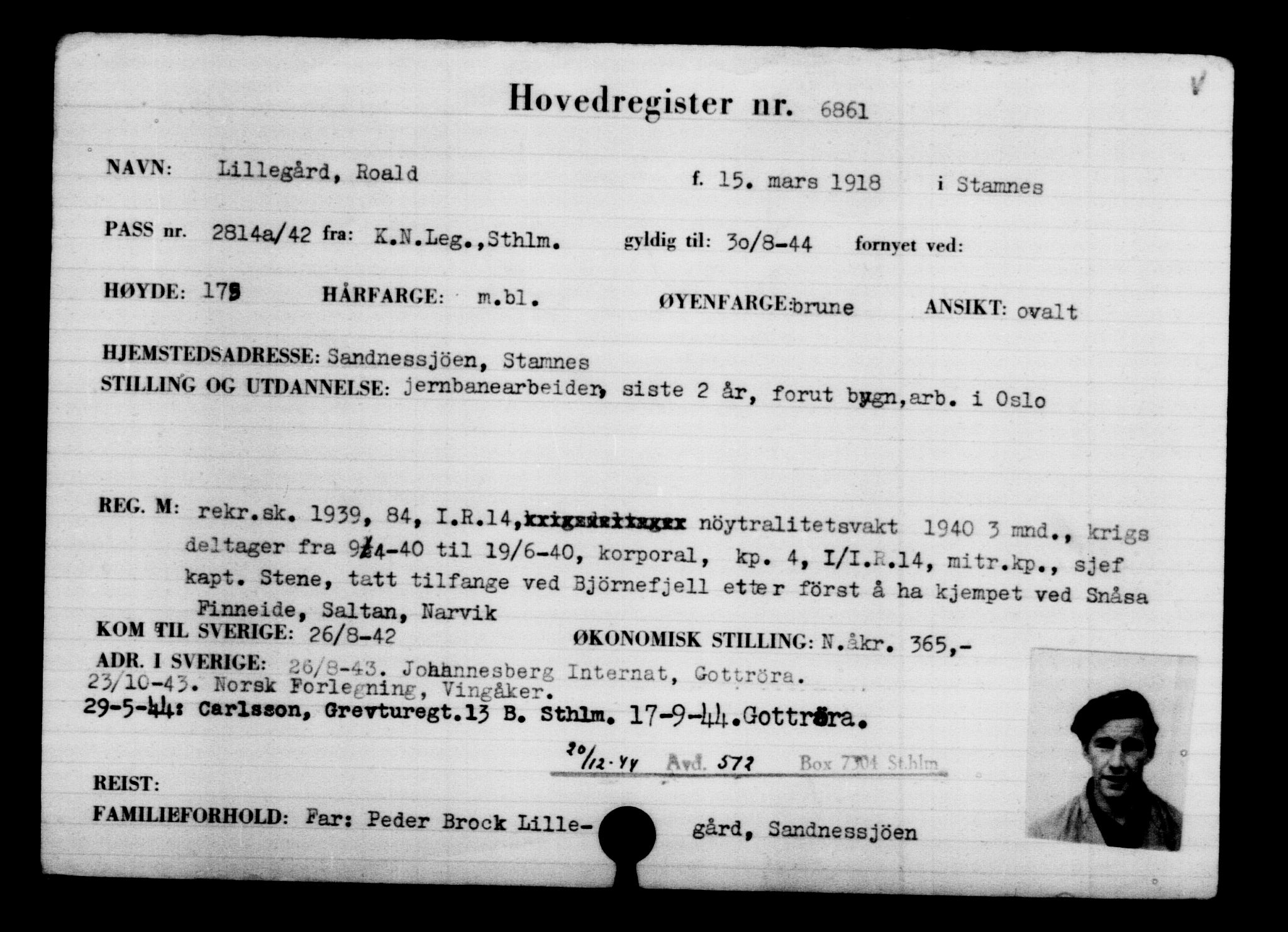 Utenriksstasjonene, Legasjonen i Stockholm, Flyktningkontoret, AV/RA-S-6753/V/Va/L0005: Kjesäterkartoteket, flyktninger med registreringsnr. 6600-9417, 1940-1945, p. 317