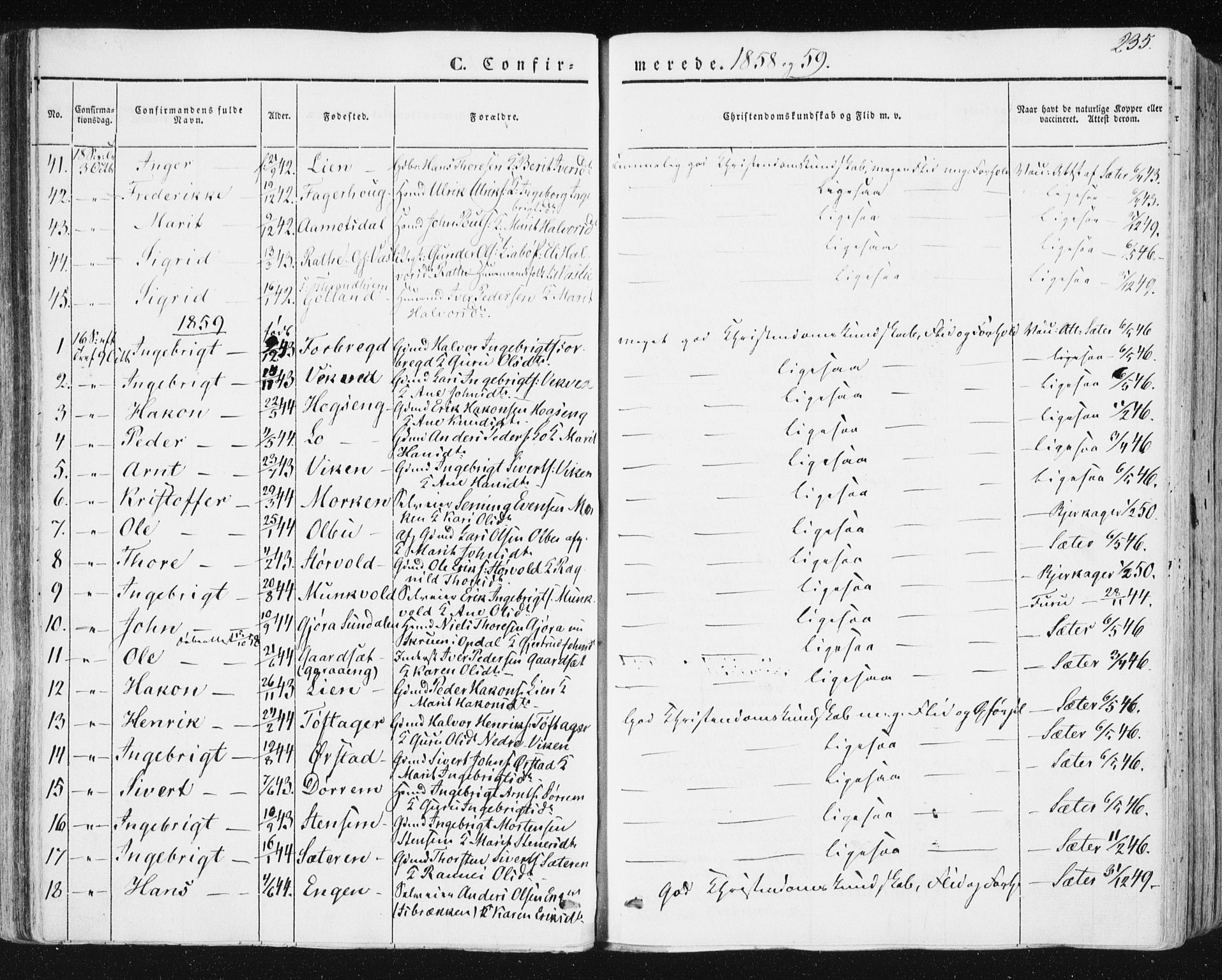 Ministerialprotokoller, klokkerbøker og fødselsregistre - Sør-Trøndelag, AV/SAT-A-1456/678/L0899: Parish register (official) no. 678A08, 1848-1872, p. 235