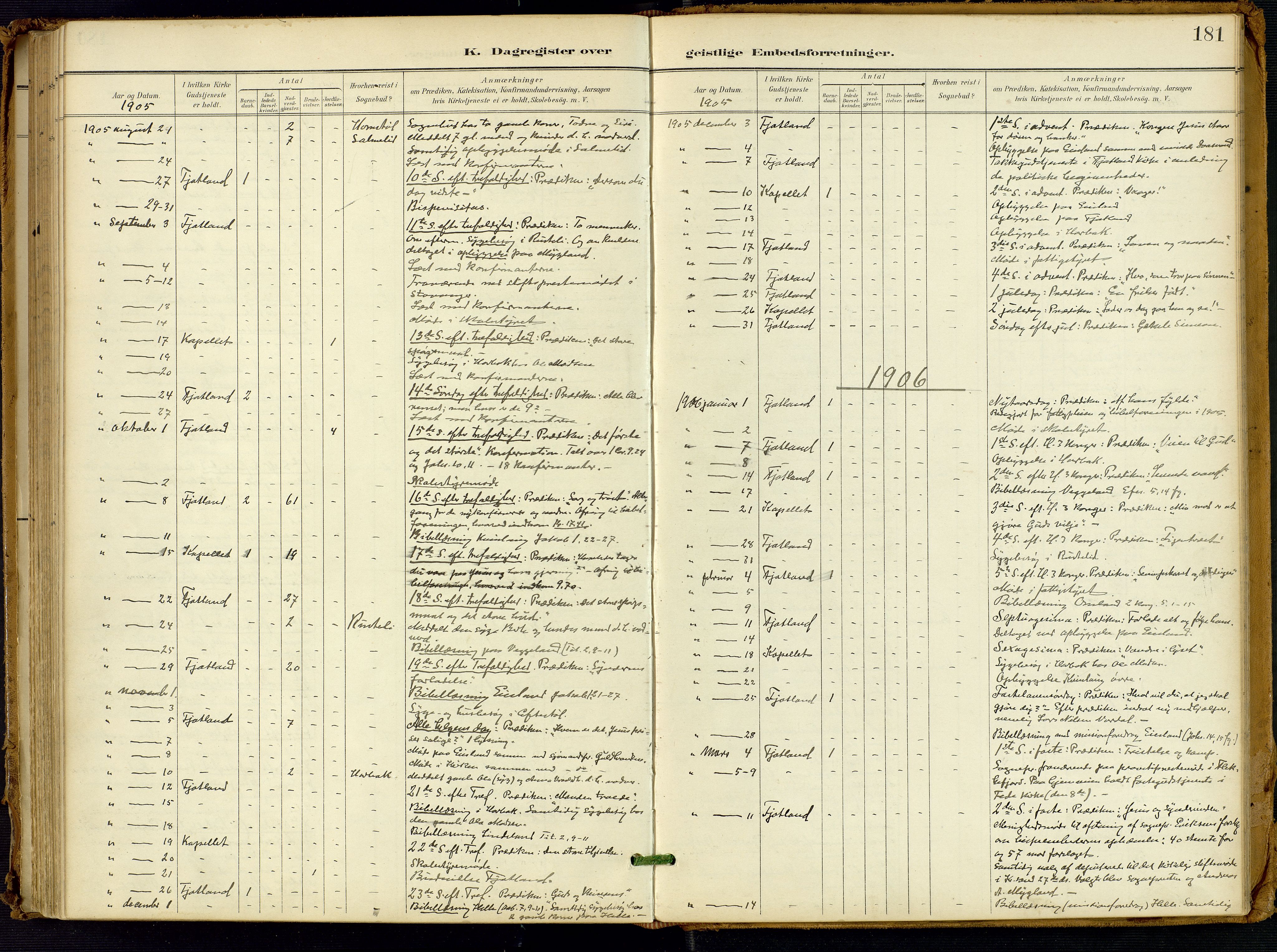 Fjotland sokneprestkontor, AV/SAK-1111-0010/F/Fa/L0003: Parish register (official) no. A 3, 1899-1917, p. 181