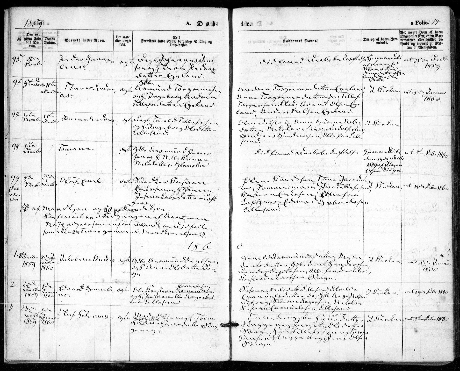 Vestre Moland sokneprestkontor, SAK/1111-0046/F/Fa/Fab/L0007: Parish register (official) no. A 7, 1859-1872, p. 14