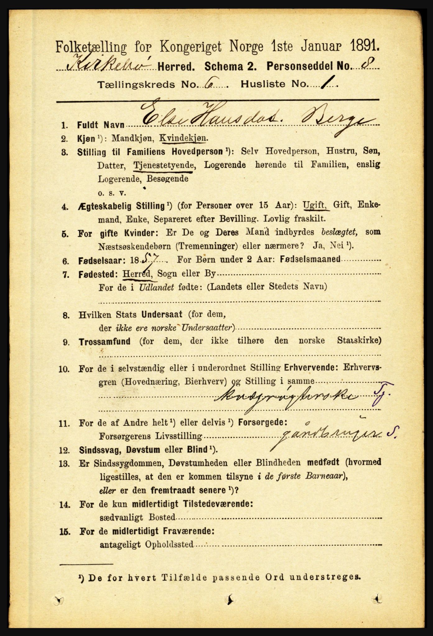 RA, 1891 census for 1416 Kyrkjebø, 1891, p. 1382