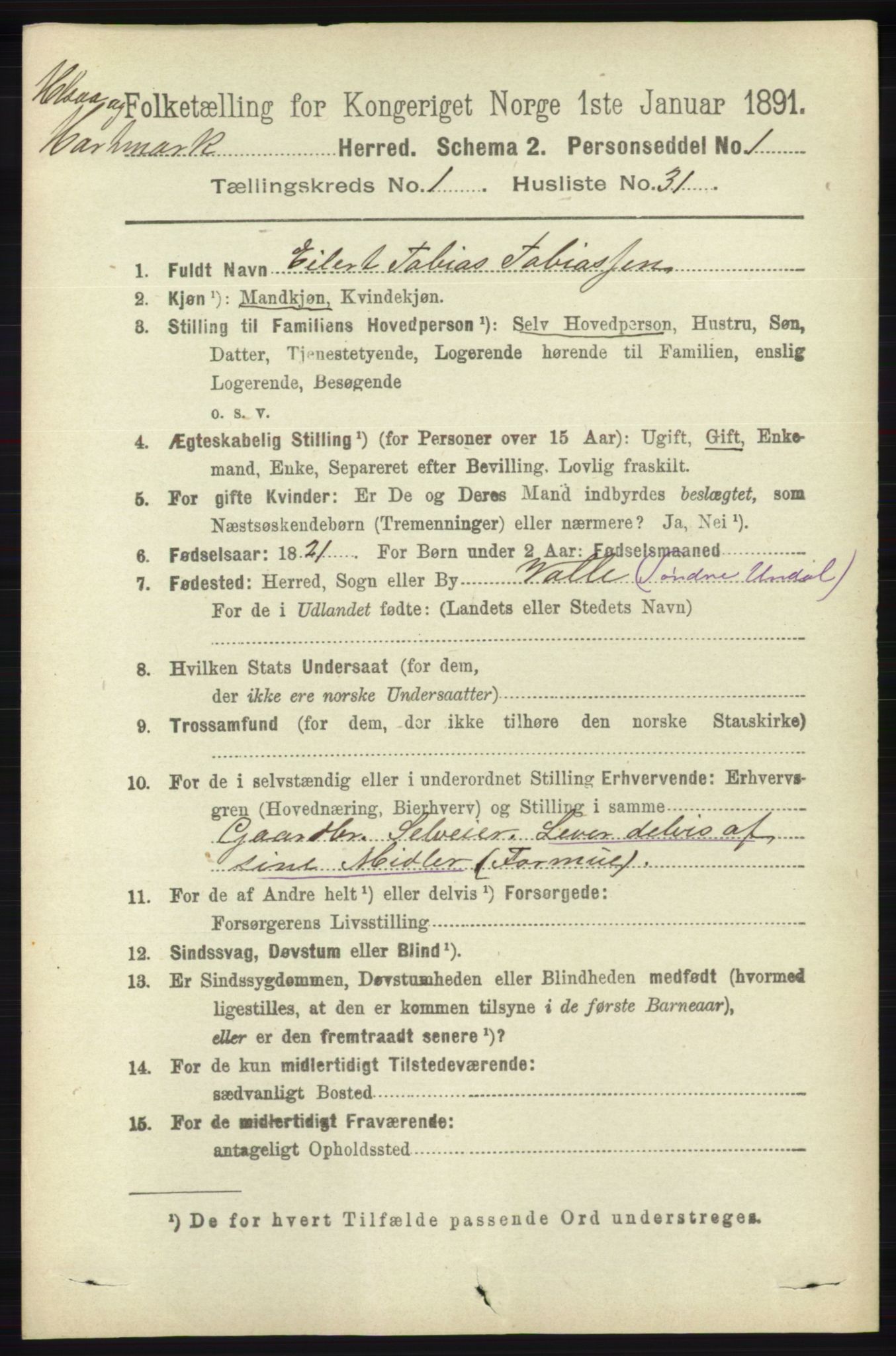 RA, 1891 census for 1019 Halse og Harkmark, 1891, p. 260