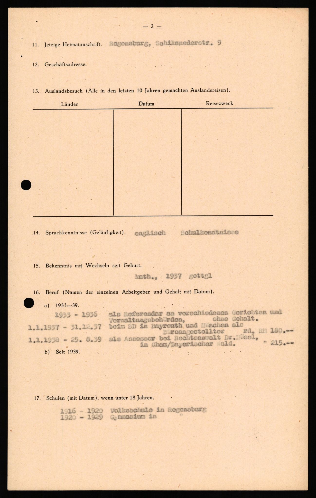 Forsvaret, Forsvarets overkommando II, RA/RAFA-3915/D/Db/L0031: CI Questionaires. Tyske okkupasjonsstyrker i Norge. Tyskere., 1945-1946, p. 213