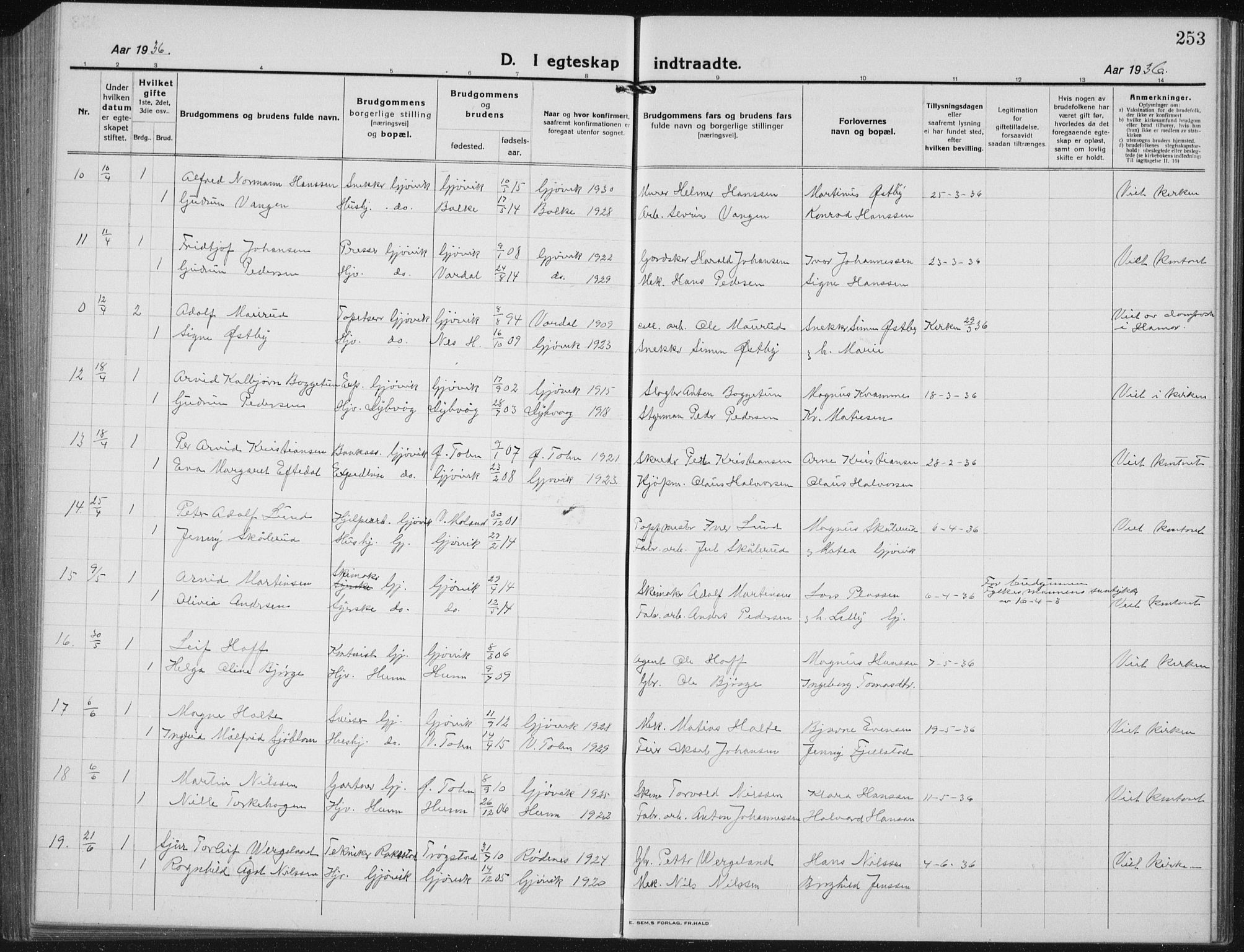 Vardal prestekontor, SAH/PREST-100/H/Ha/Hab/L0017: Parish register (copy) no. 17, 1922-1941, p. 253