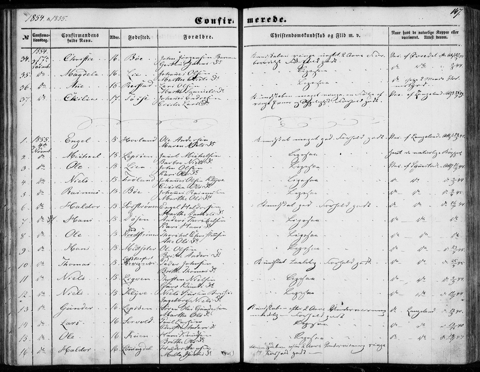 Os sokneprestembete, SAB/A-99929: Parish register (official) no. A 16, 1851-1859, p. 147