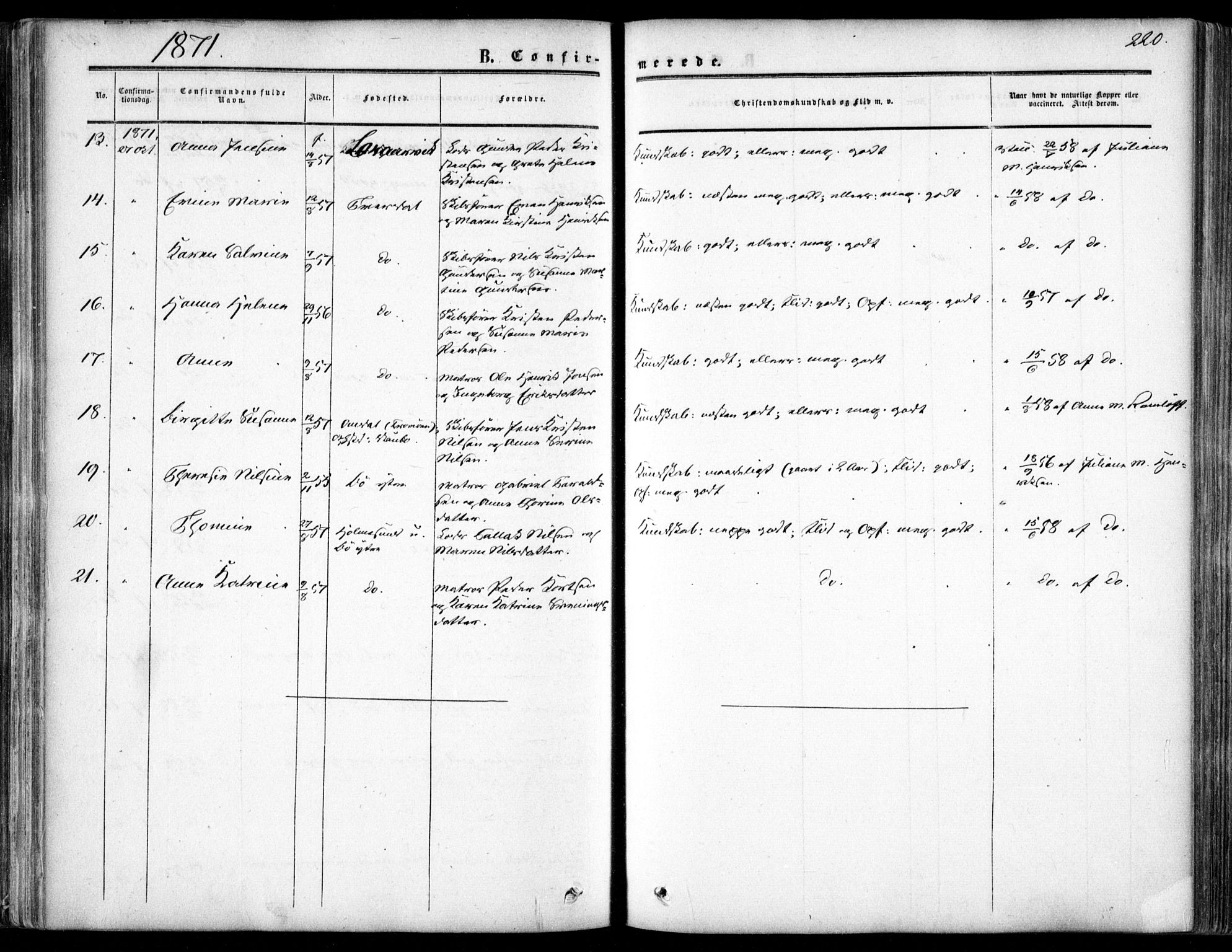 Dypvåg sokneprestkontor, AV/SAK-1111-0007/F/Fa/Faa/L0006: Parish register (official) no. A 6, 1855-1872, p. 220