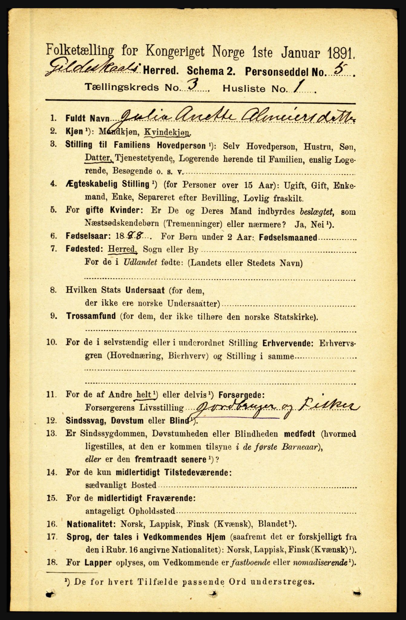 RA, 1891 census for 1838 Gildeskål, 1891, p. 760