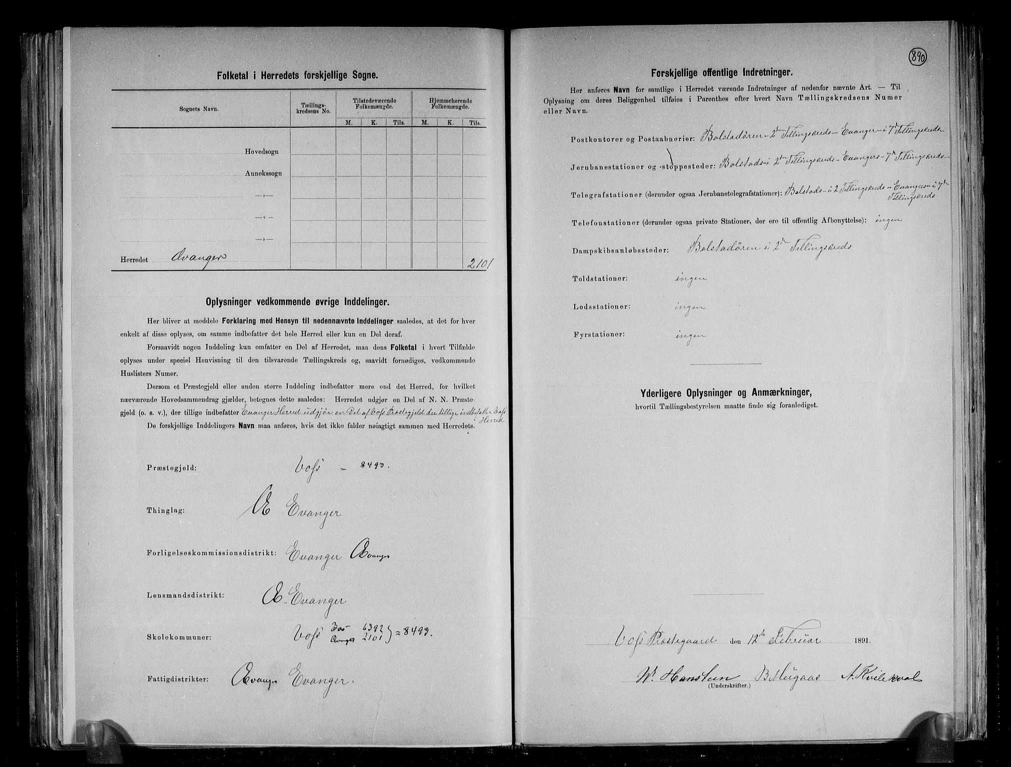 RA, 1891 census for 1237 Evanger, 1891, p. 3