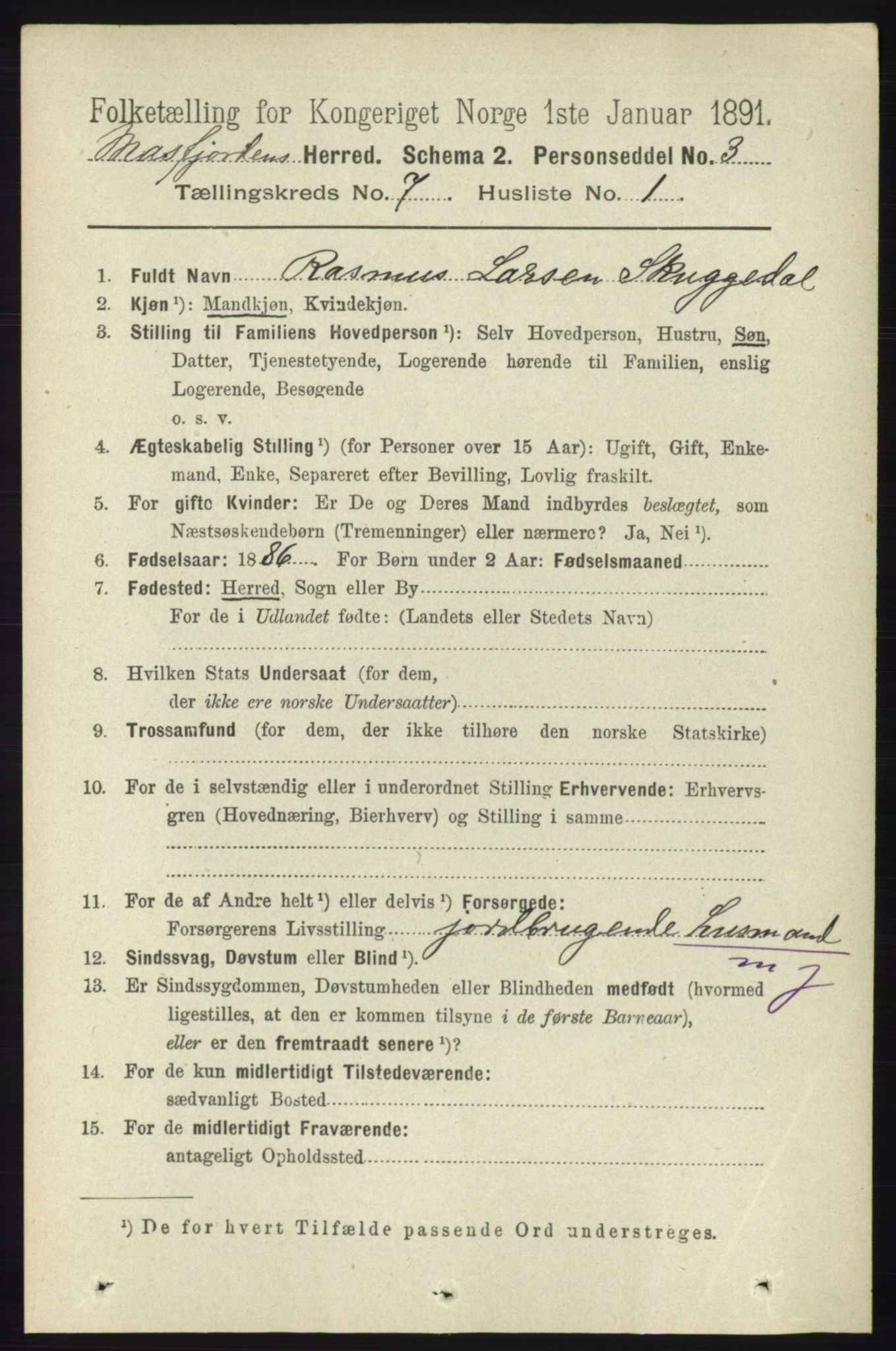 RA, 1891 census for 1266 Masfjorden, 1891, p. 1183