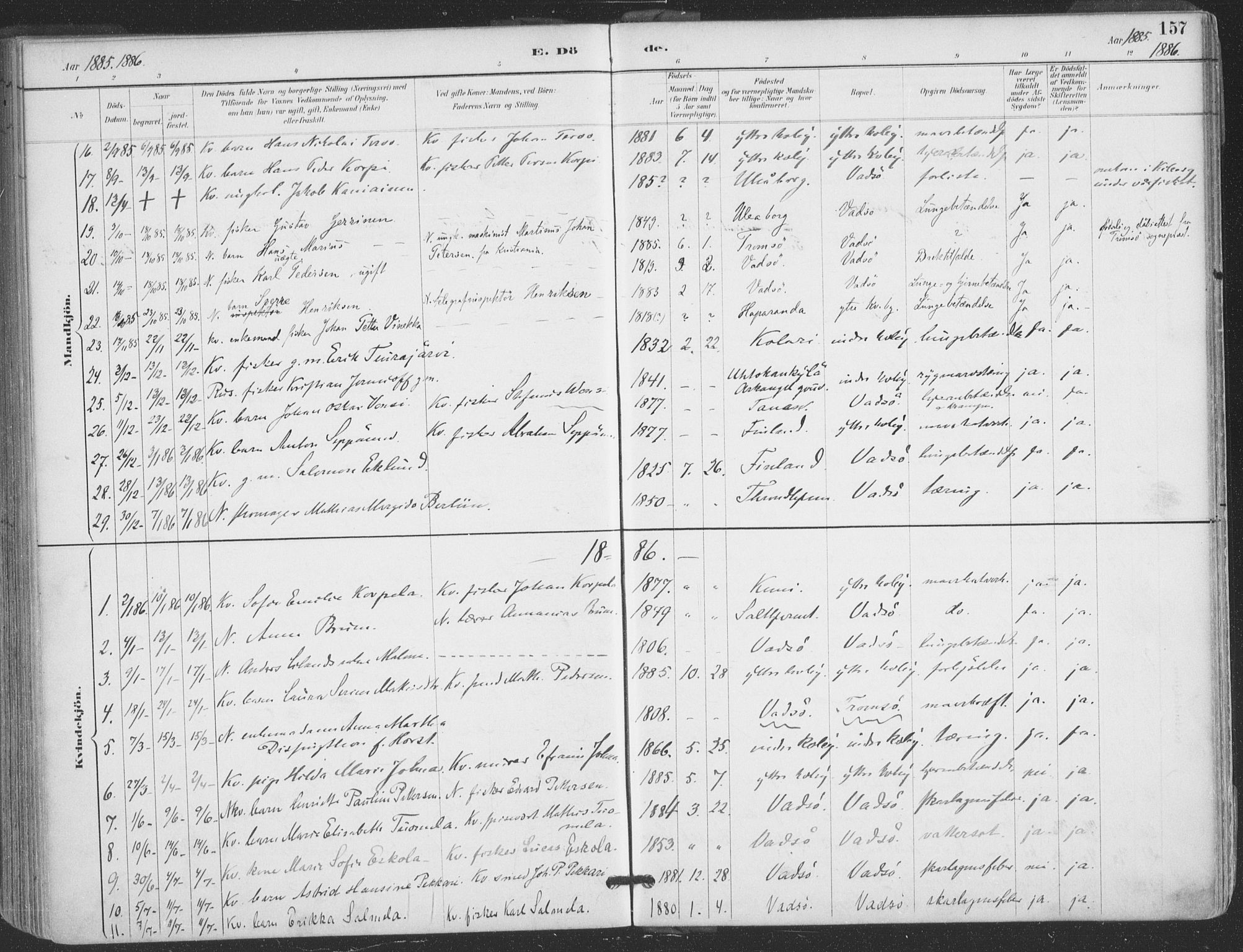 Vadsø sokneprestkontor, SATØ/S-1325/H/Ha/L0006kirke: Parish register (official) no. 6, 1885-1895, p. 157