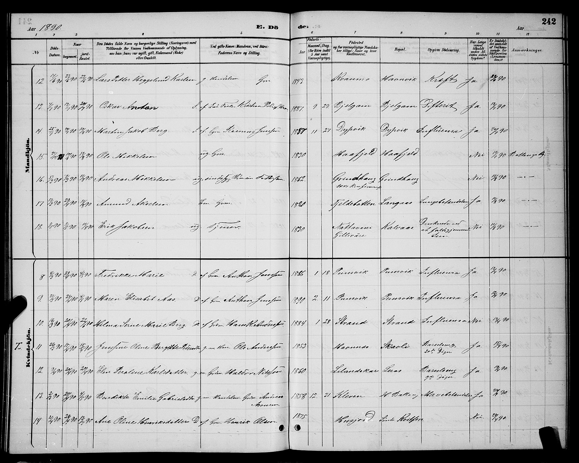 Ministerialprotokoller, klokkerbøker og fødselsregistre - Nordland, AV/SAT-A-1459/863/L0914: Parish register (copy) no. 863C04, 1886-1897, p. 242