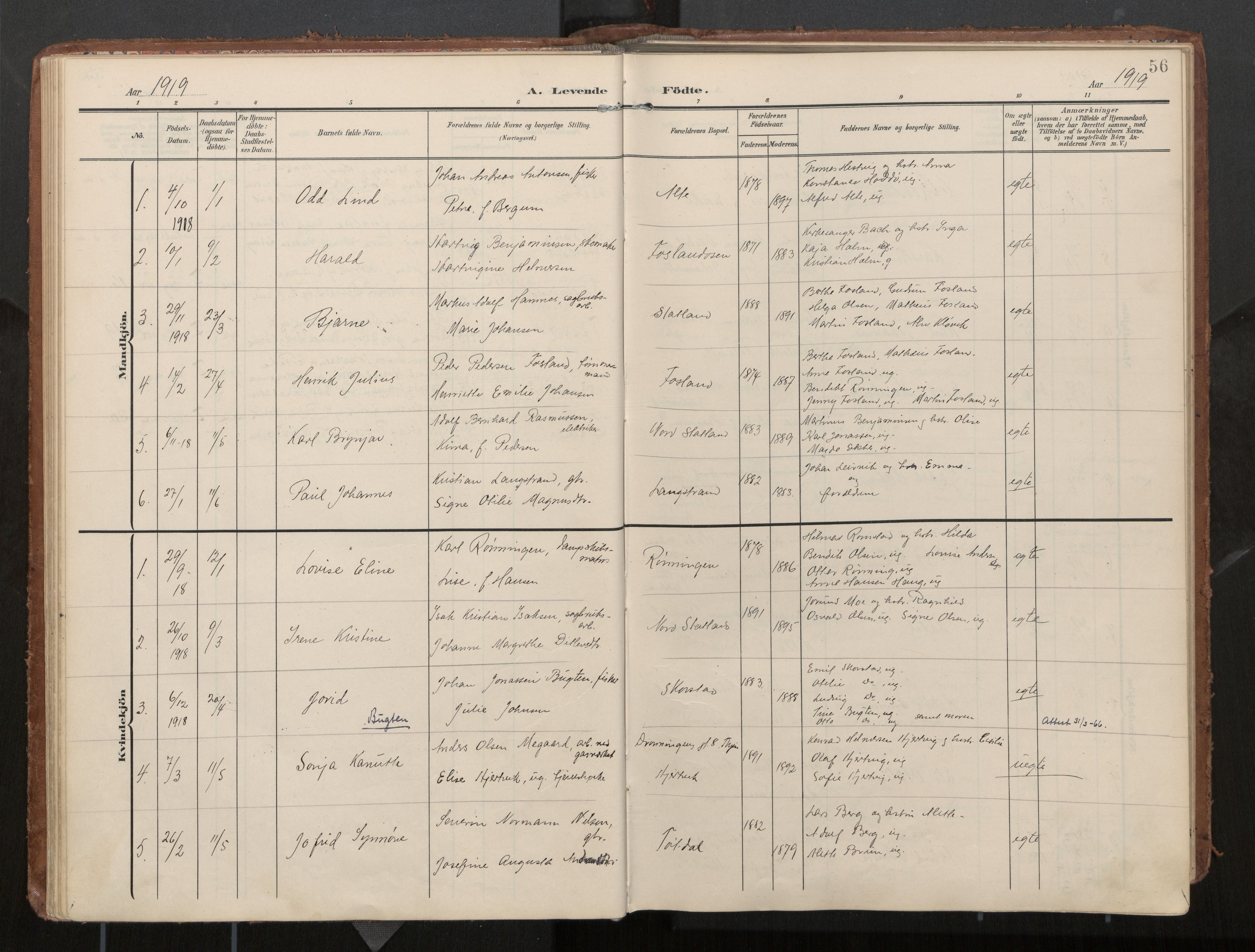 Ministerialprotokoller, klokkerbøker og fødselsregistre - Nord-Trøndelag, AV/SAT-A-1458/774/L0629: Parish register (official), 1904-1926, p. 56