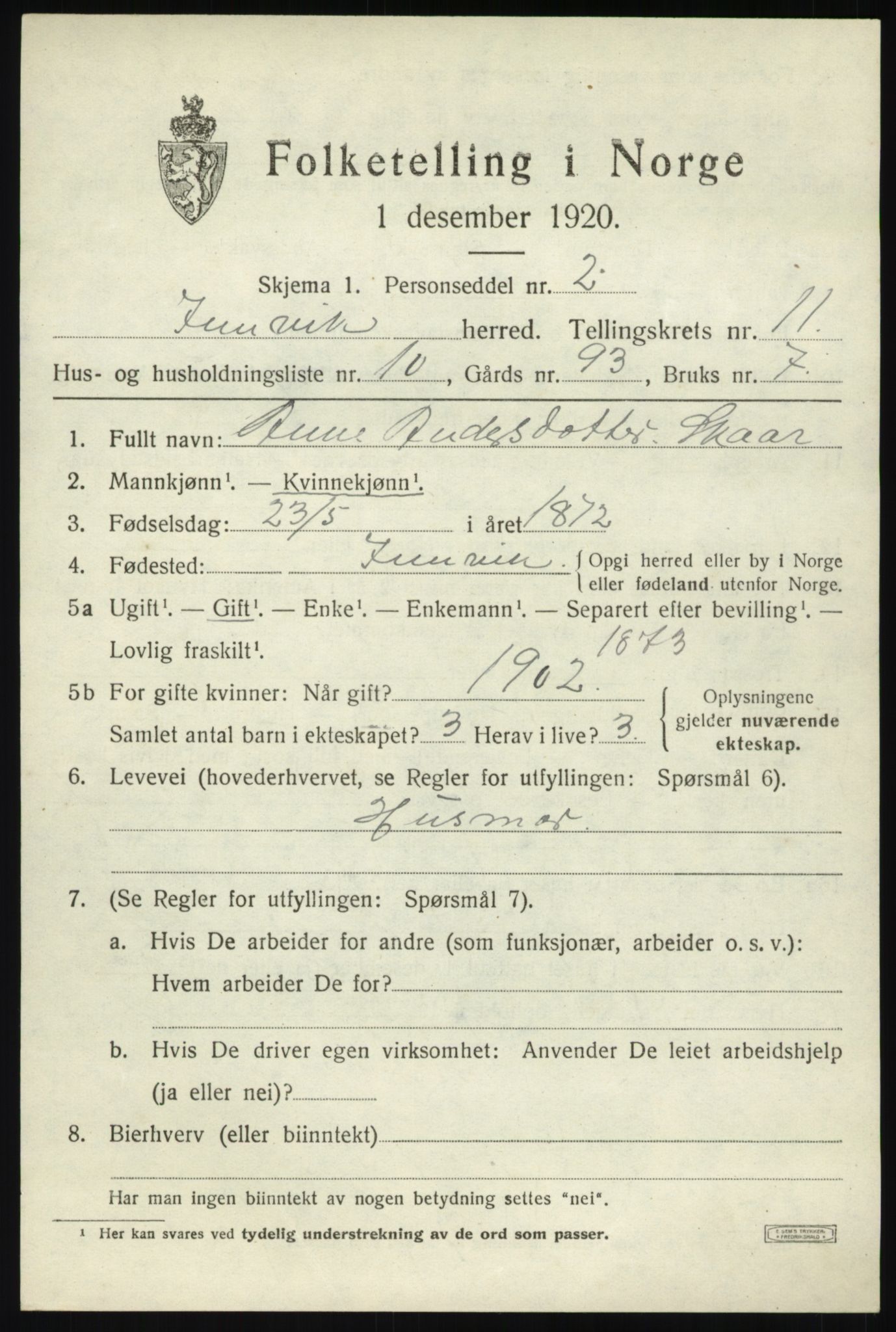 SAB, 1920 census for Innvik, 1920, p. 4633