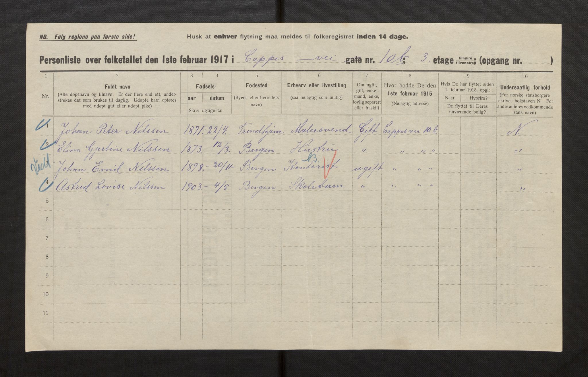 SAB, Municipal Census 1917 for Bergen, 1917, p. 4377