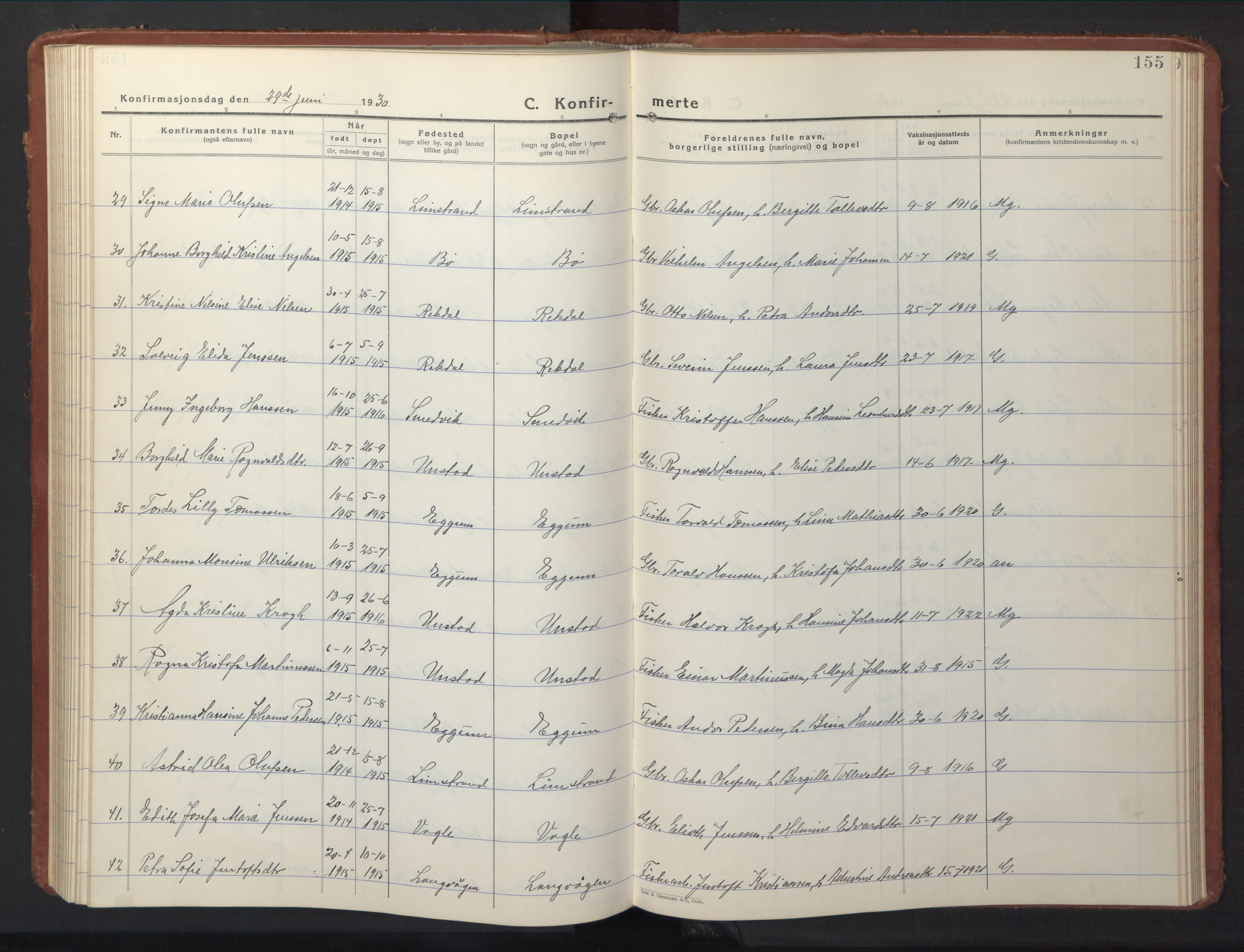 Ministerialprotokoller, klokkerbøker og fødselsregistre - Nordland, AV/SAT-A-1459/880/L1143: Parish register (copy) no. 880C05, 1929-1951, p. 155