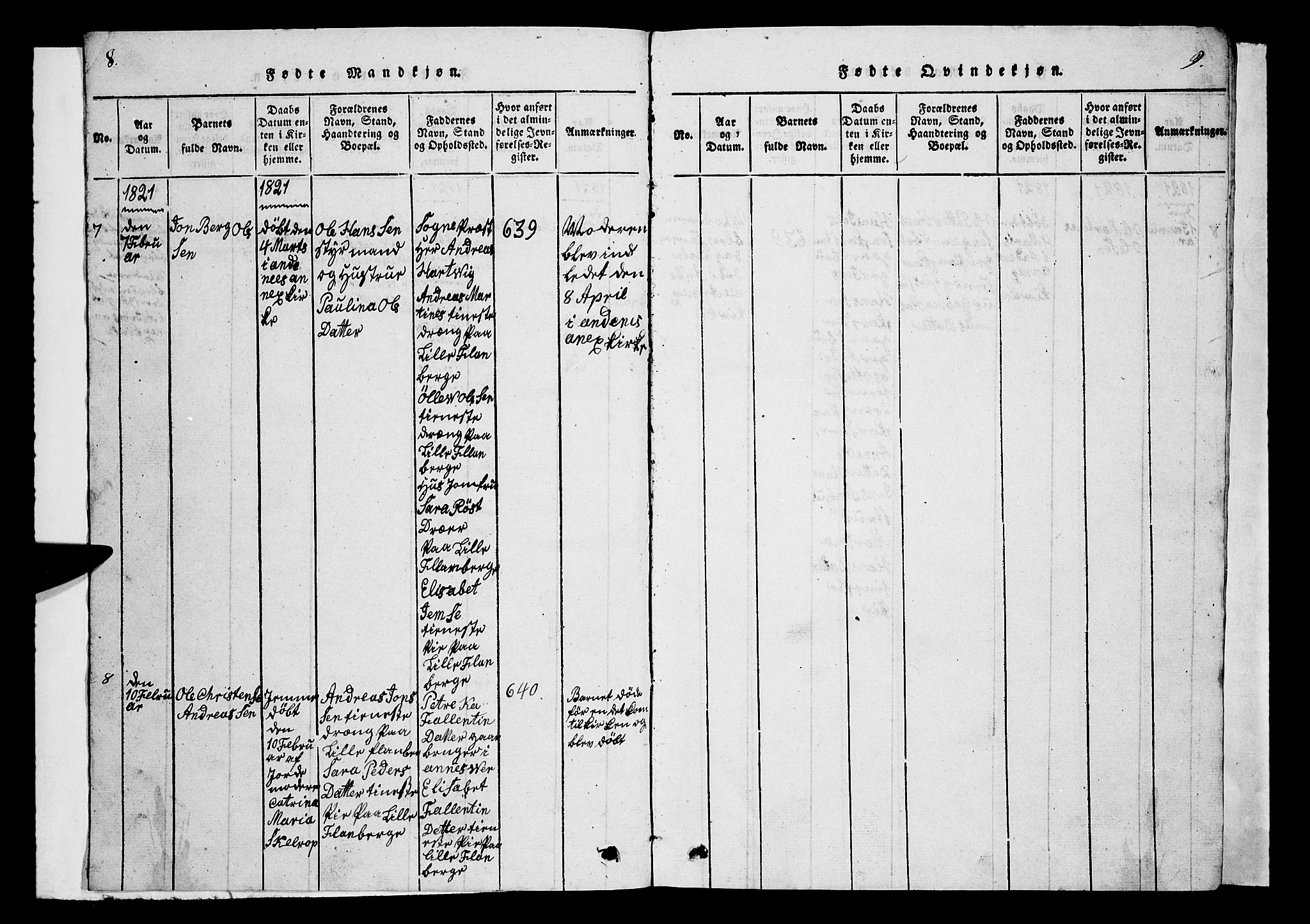 Ministerialprotokoller, klokkerbøker og fødselsregistre - Nordland, AV/SAT-A-1459/899/L1446: Parish register (copy) no. 899C01, 1820-1868, p. 8-9