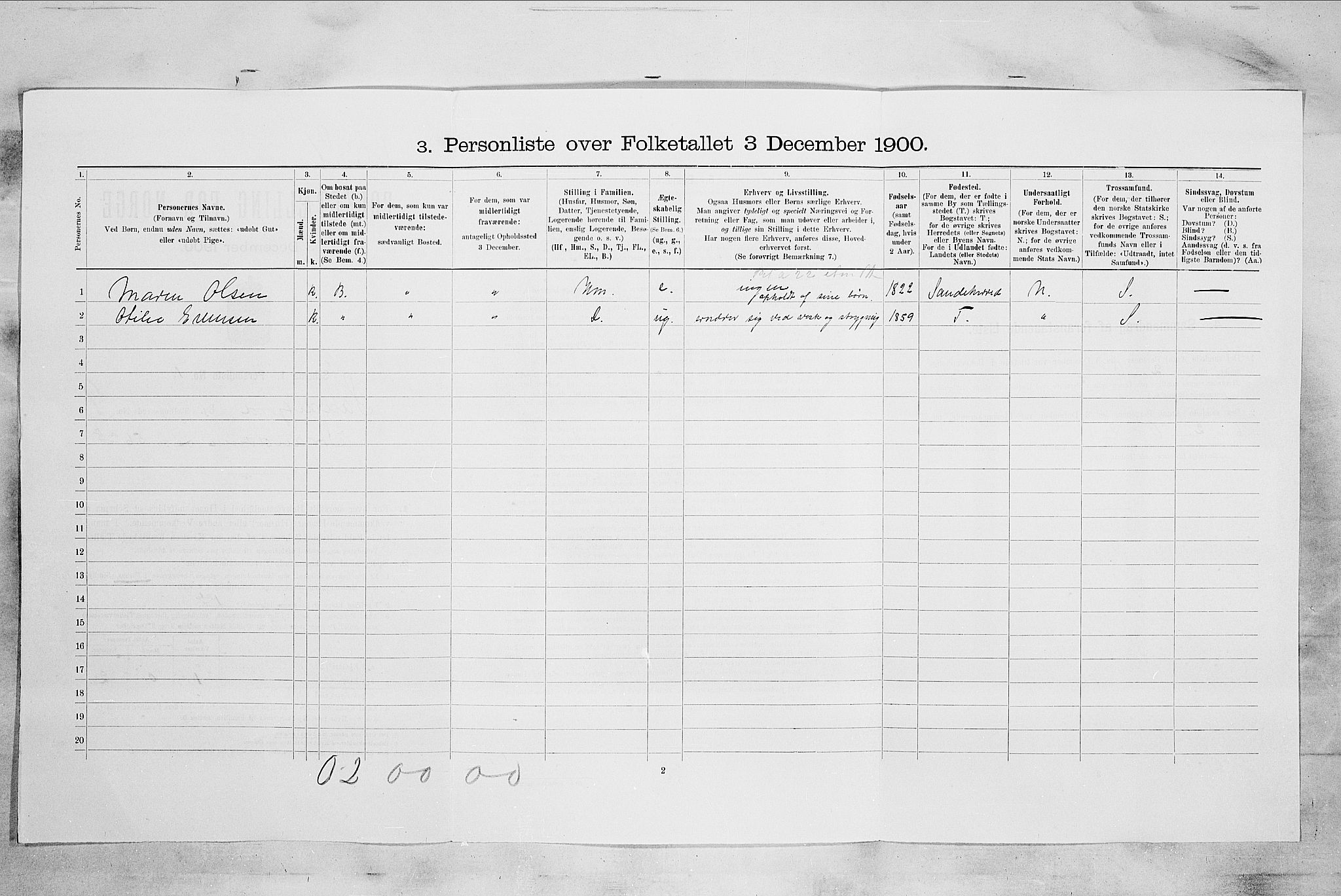 RA, 1900 census for Sandefjord, 1900, p. 2391