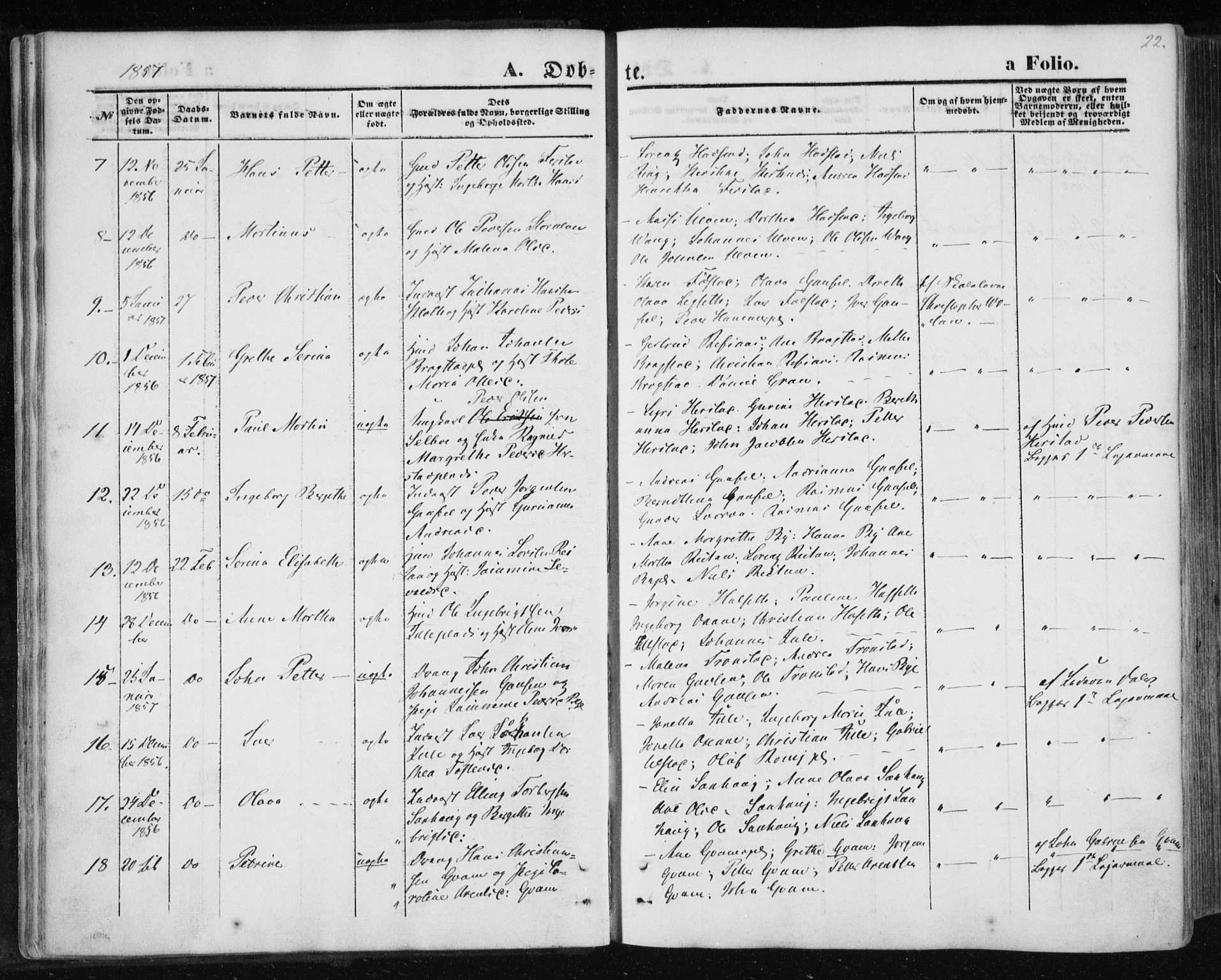 Ministerialprotokoller, klokkerbøker og fødselsregistre - Nord-Trøndelag, SAT/A-1458/730/L0283: Parish register (official) no. 730A08, 1855-1865, p. 22