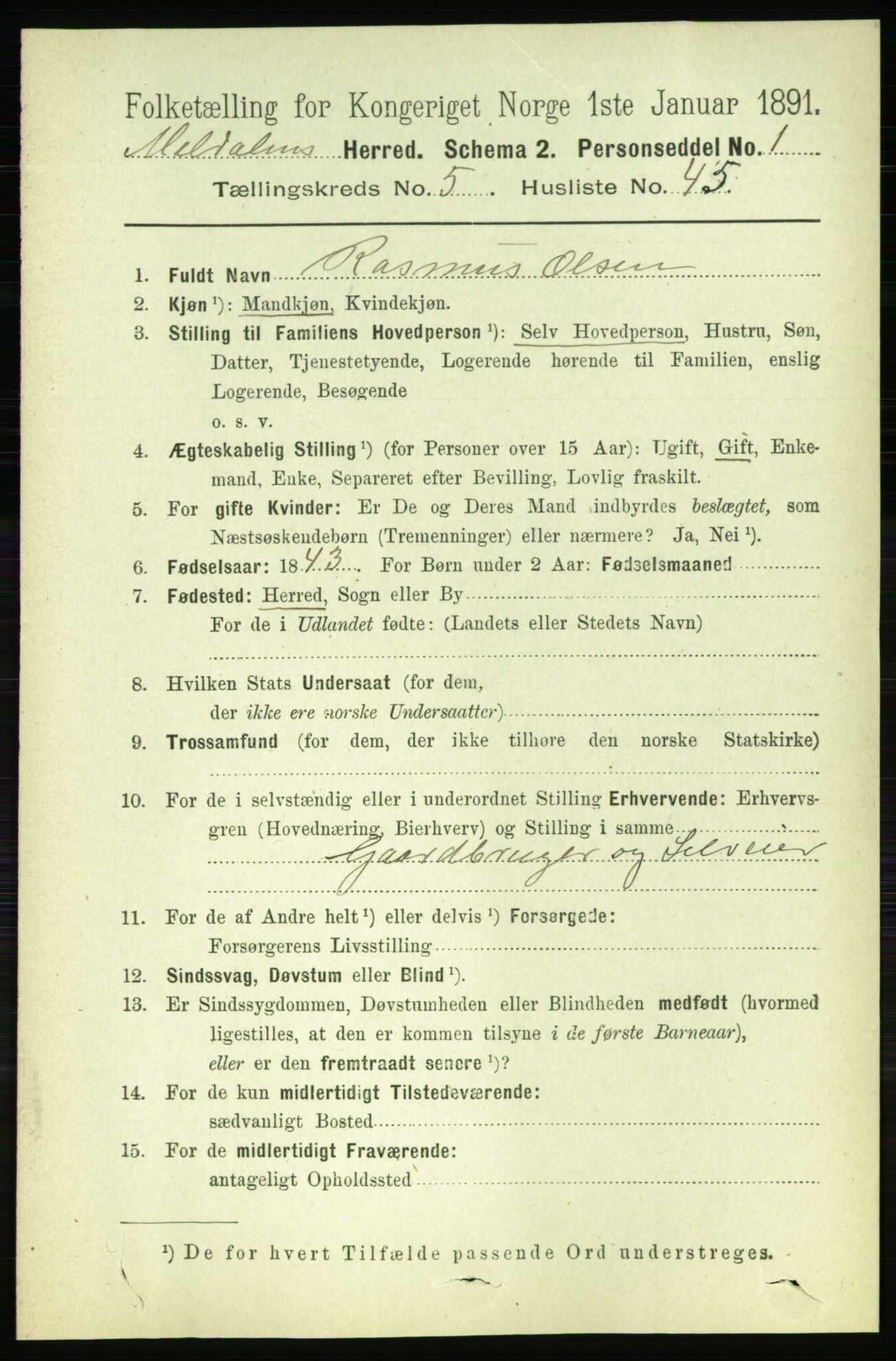 RA, 1891 census for 1636 Meldal, 1891, p. 2780