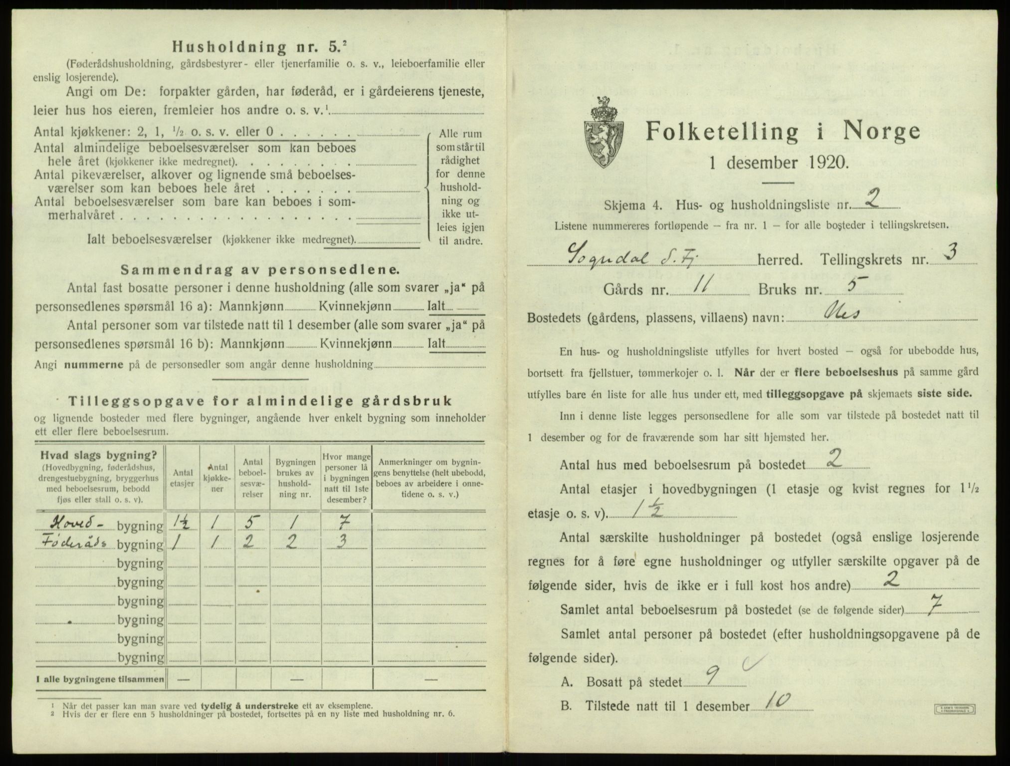 SAB, 1920 census for Sogndal, 1920, p. 209