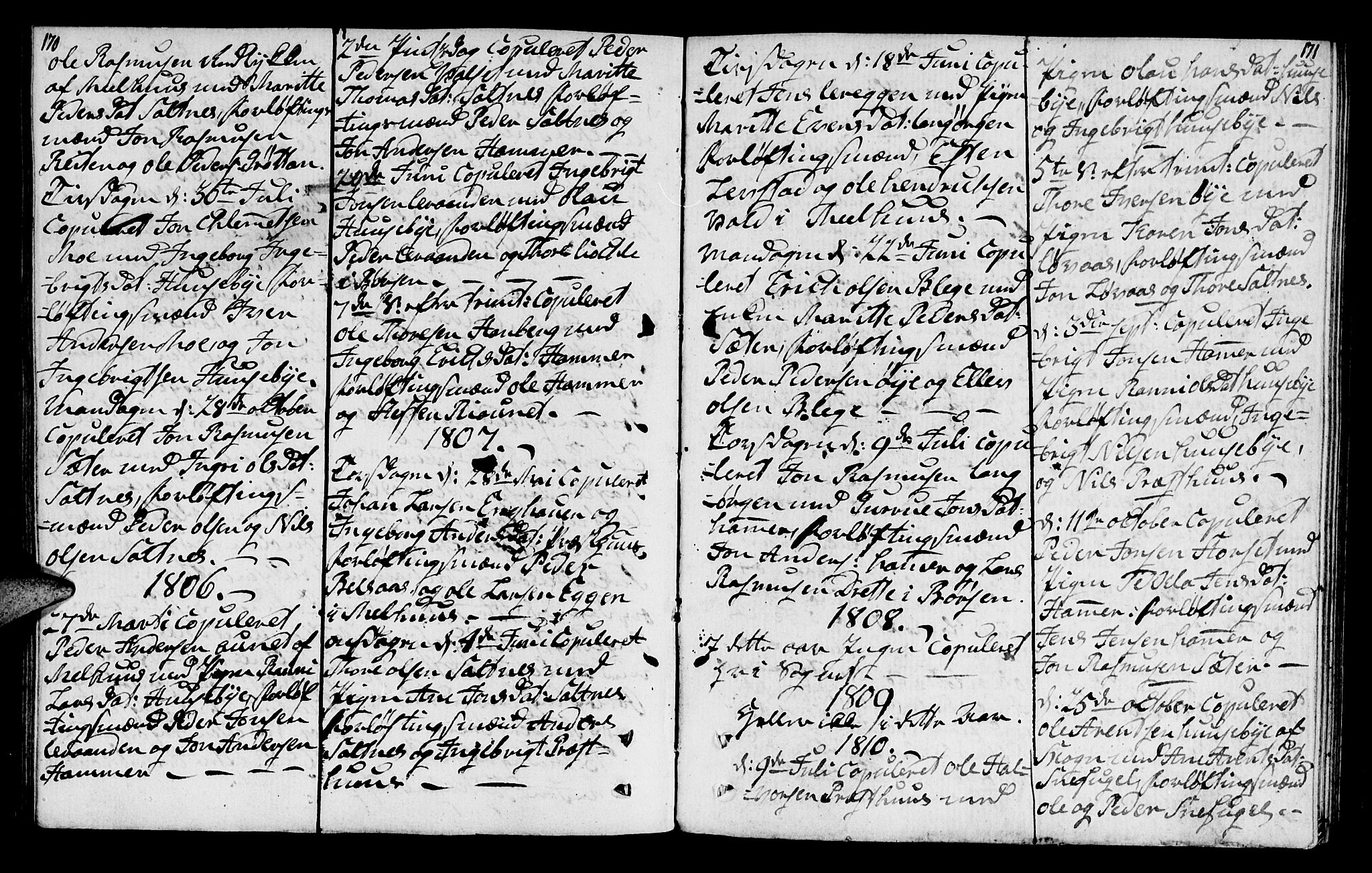 Ministerialprotokoller, klokkerbøker og fødselsregistre - Sør-Trøndelag, SAT/A-1456/666/L0785: Parish register (official) no. 666A03, 1803-1816, p. 170-171