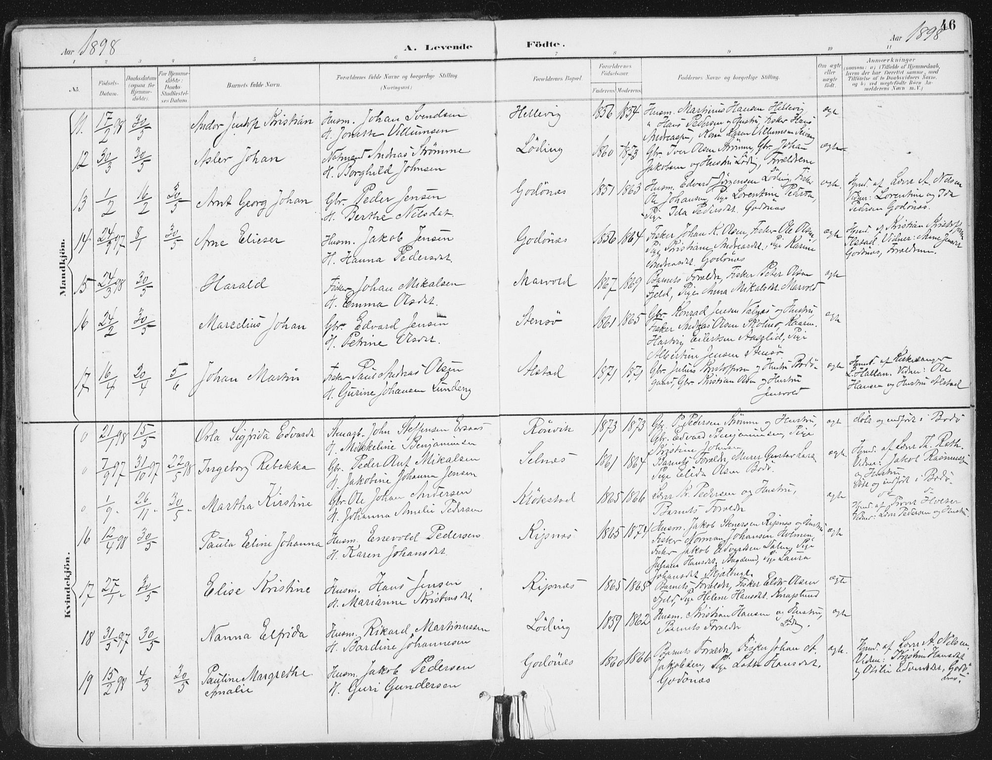 Ministerialprotokoller, klokkerbøker og fødselsregistre - Nordland, SAT/A-1459/802/L0055: Parish register (official) no. 802A02, 1894-1915, p. 46