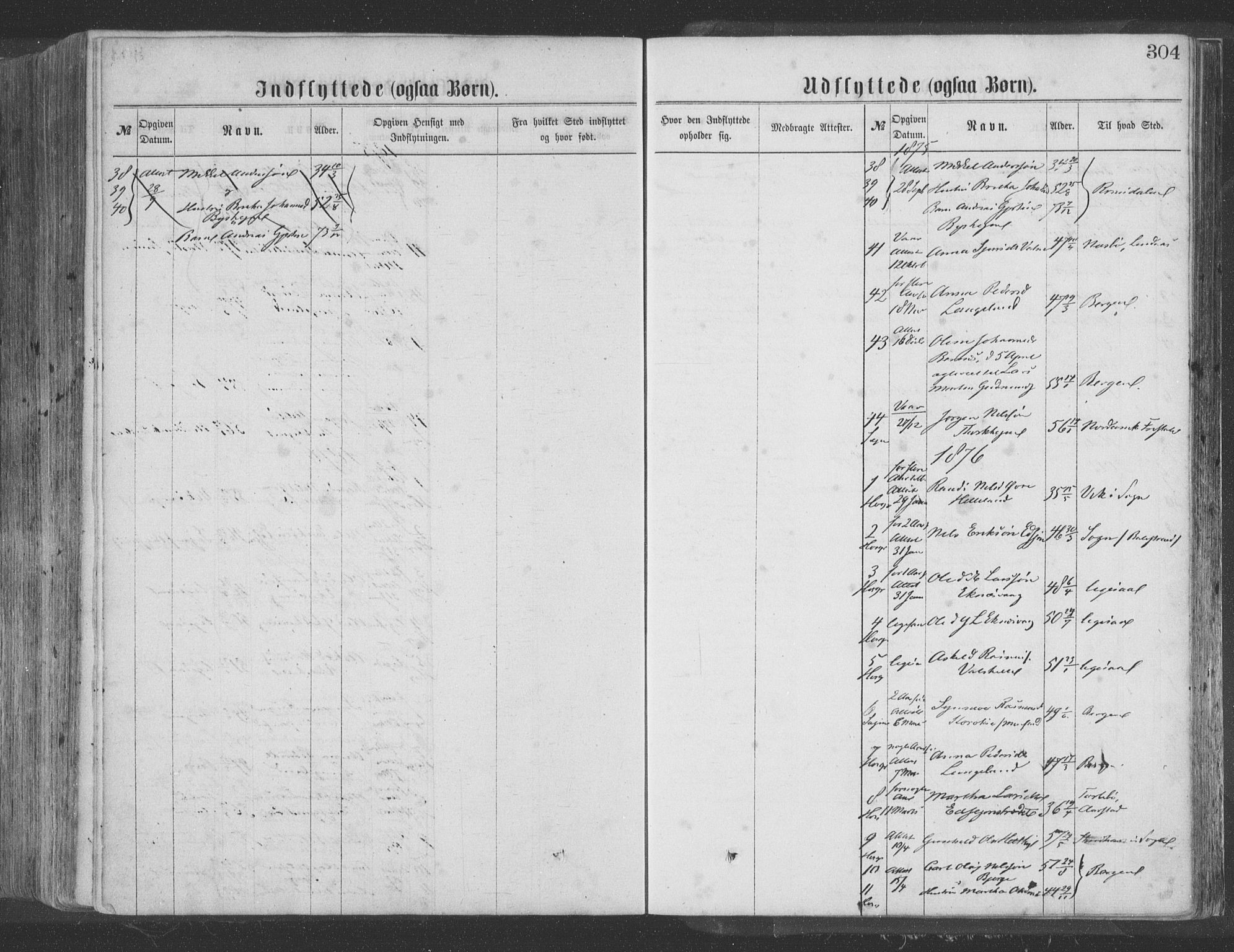 Hosanger sokneprestembete, AV/SAB-A-75801/H/Haa: Parish register (official) no. A 9, 1864-1876, p. 304