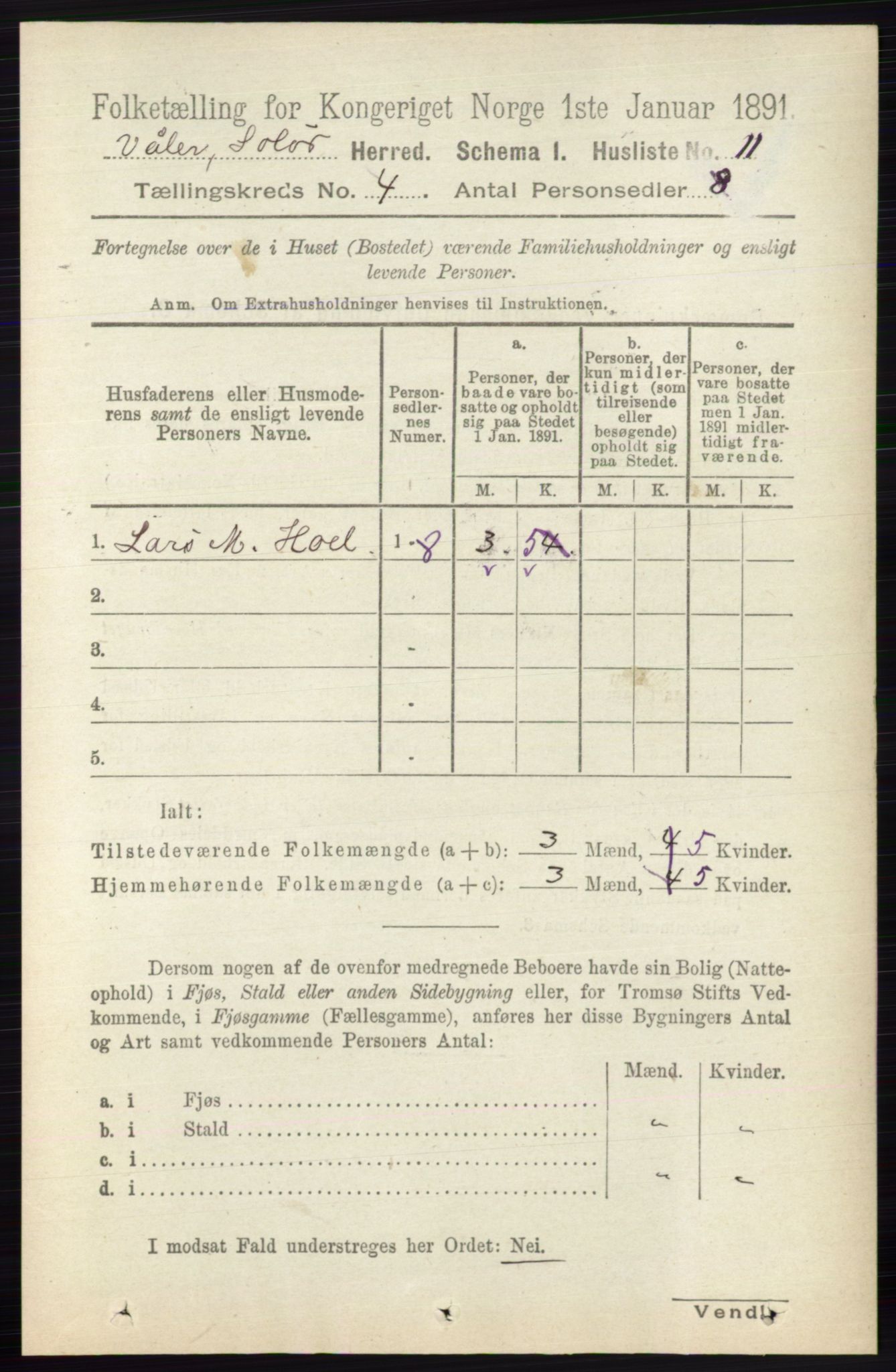 RA, 1891 census for 0426 Våler, 1891, p. 1416