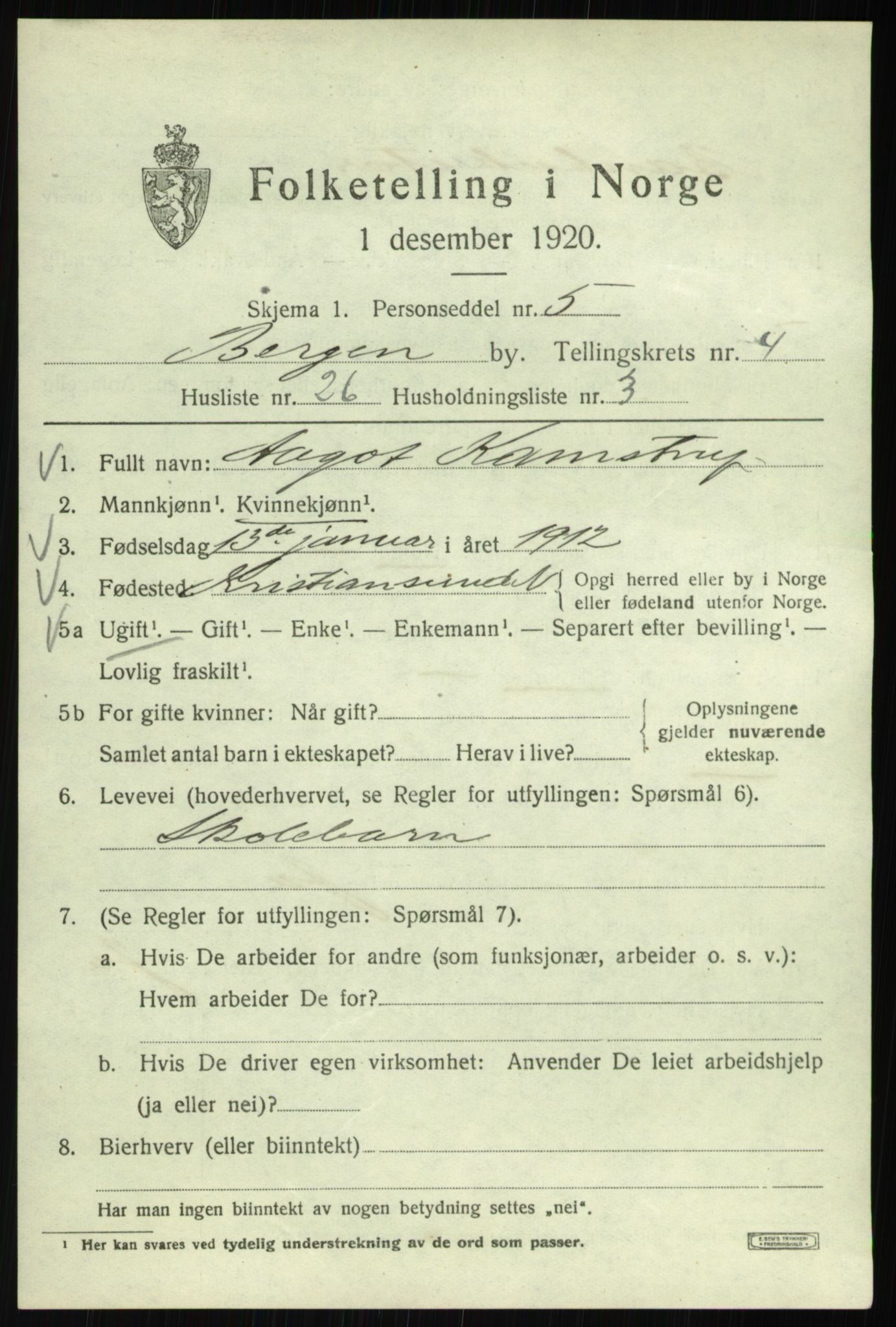 SAB, 1920 census for Bergen, 1920, p. 64528
