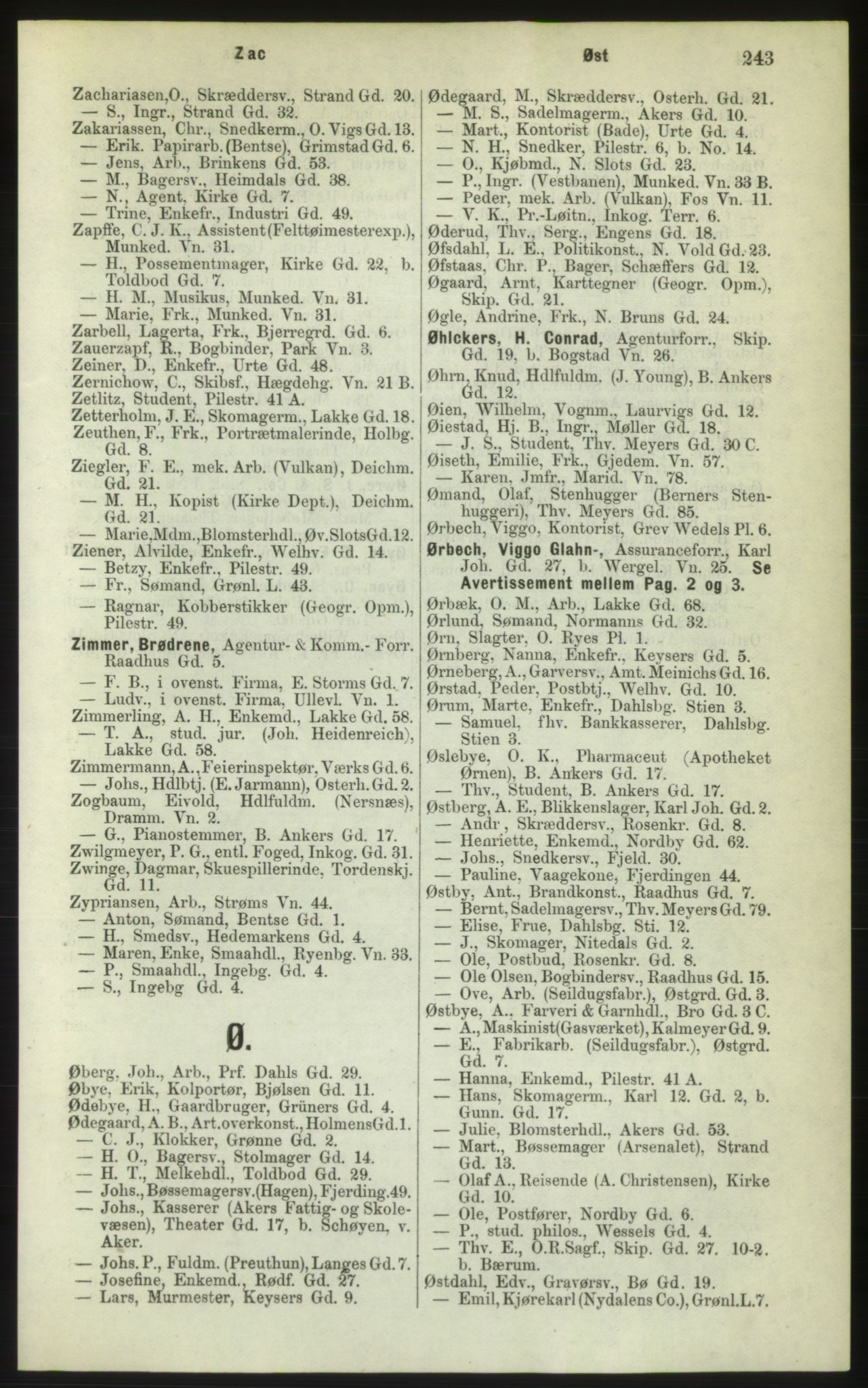 Kristiania/Oslo adressebok, PUBL/-, 1882, p. 243
