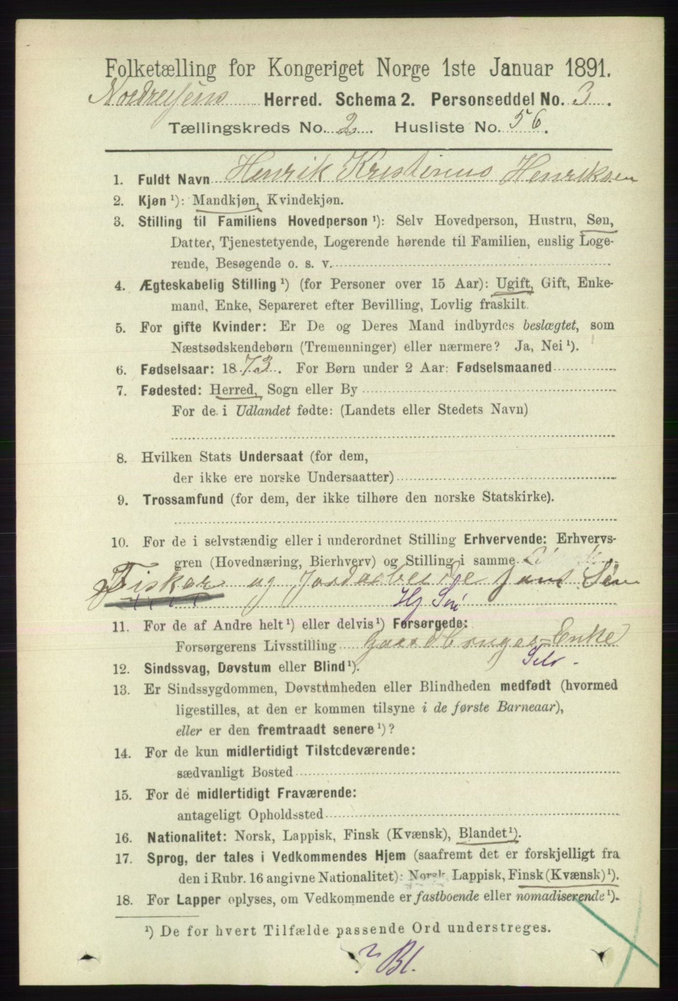 RA, 1891 census for 1942 Nordreisa, 1891, p. 1193