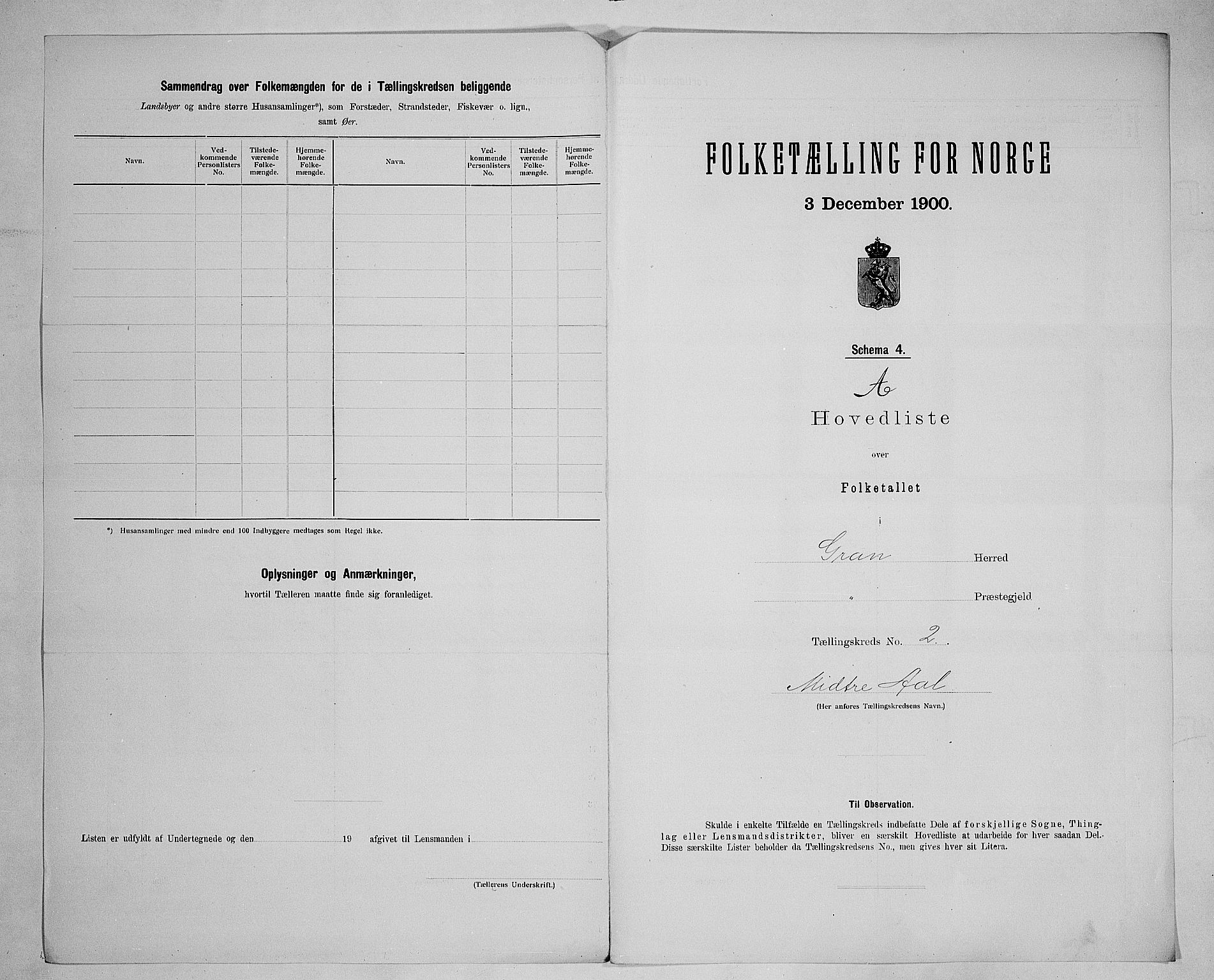 SAH, 1900 census for Gran, 1900, p. 19