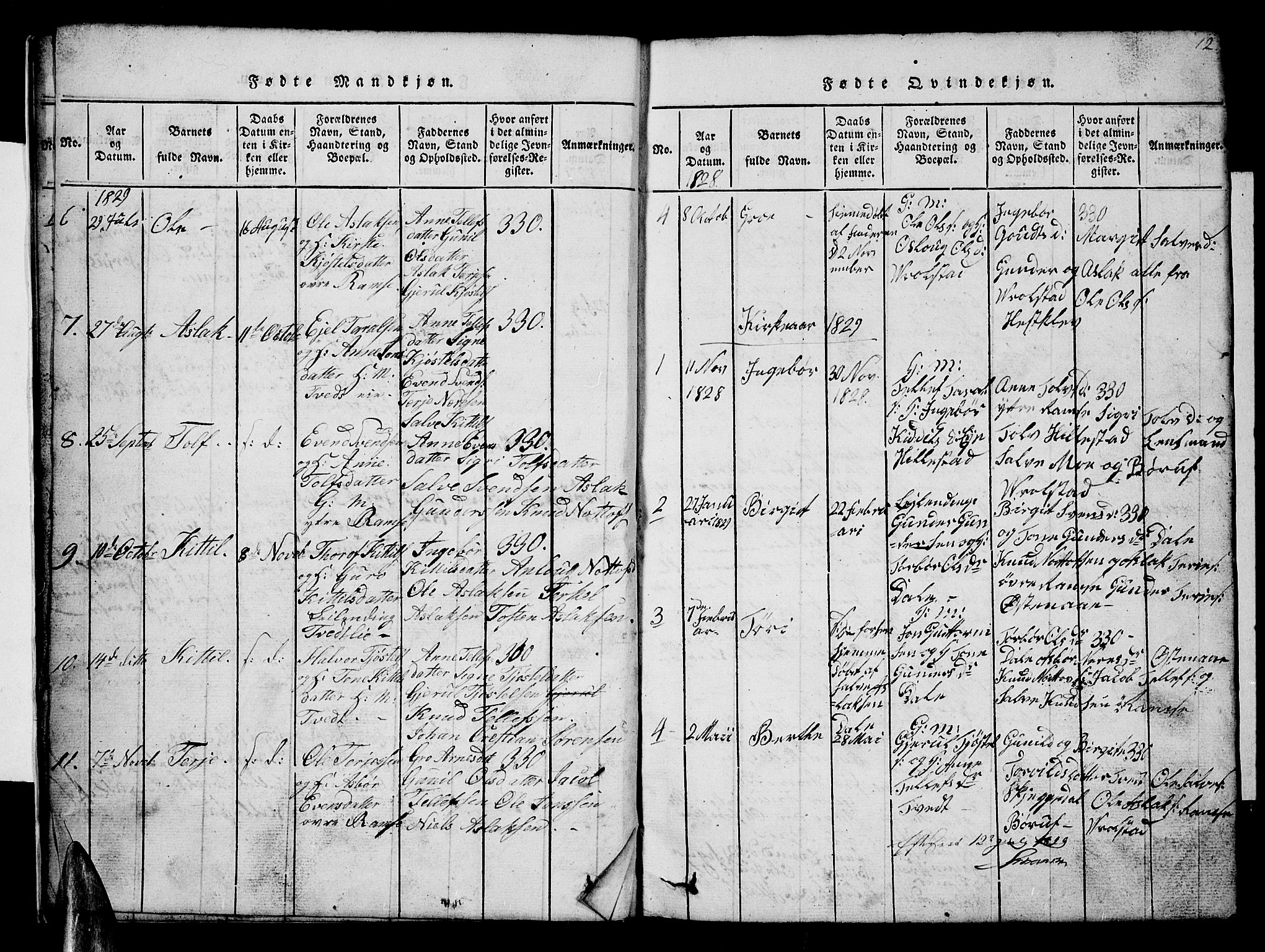 Åmli sokneprestkontor, AV/SAK-1111-0050/F/Fb/Fbb/L0001: Parish register (copy) no. B 1, 1816-1889, p. 12