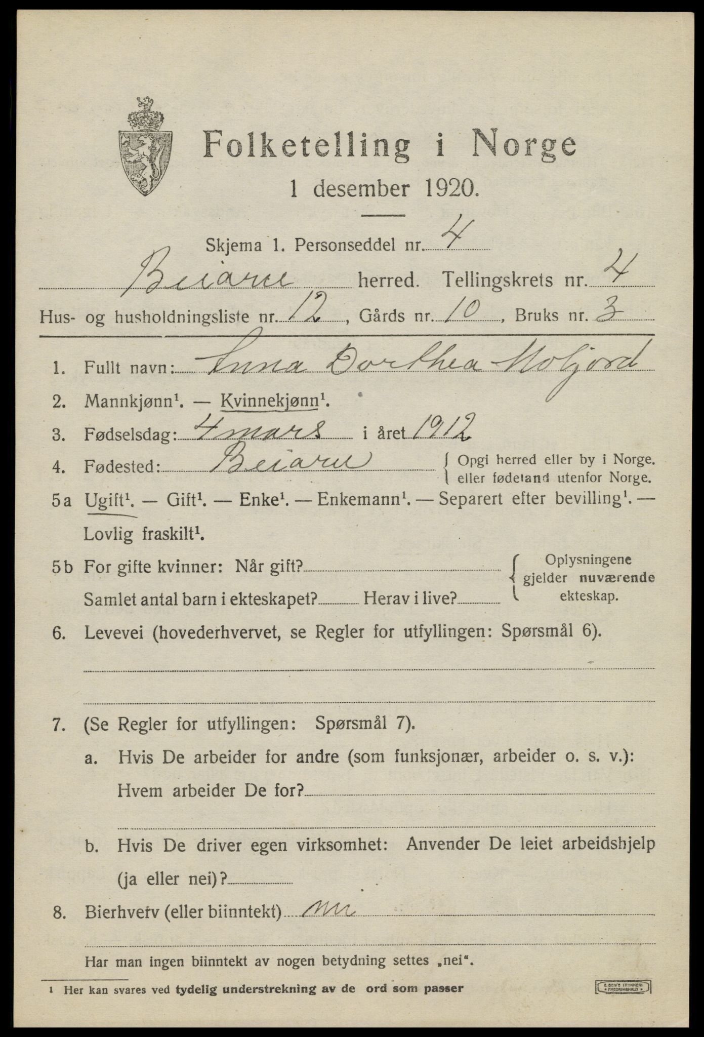 SAT, 1920 census for Beiarn, 1920, p. 1848