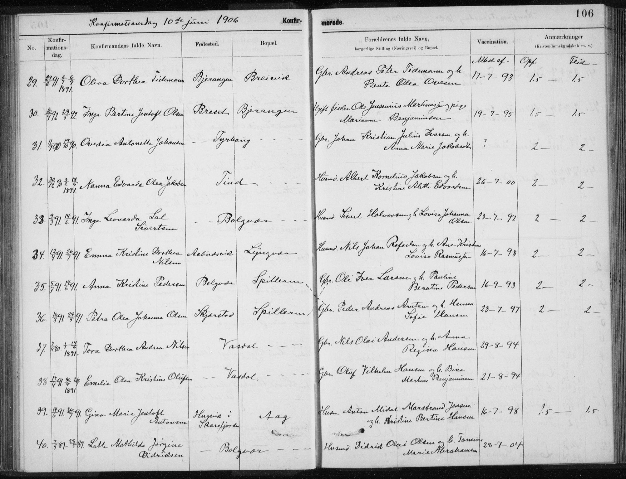 Ministerialprotokoller, klokkerbøker og fødselsregistre - Nordland, SAT/A-1459/843/L0637: Parish register (copy) no. 843C06, 1884-1908, p. 106