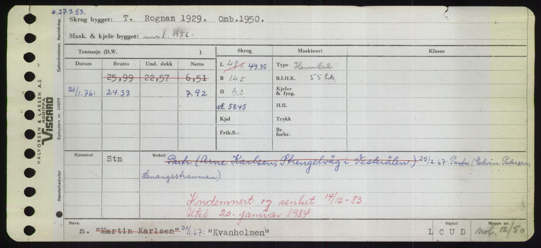 Sjøfartsdirektoratet med forløpere, Skipsmålingen, RA/S-1627/H/Hd/L0021: Fartøy, Kor-Kår, p. 285