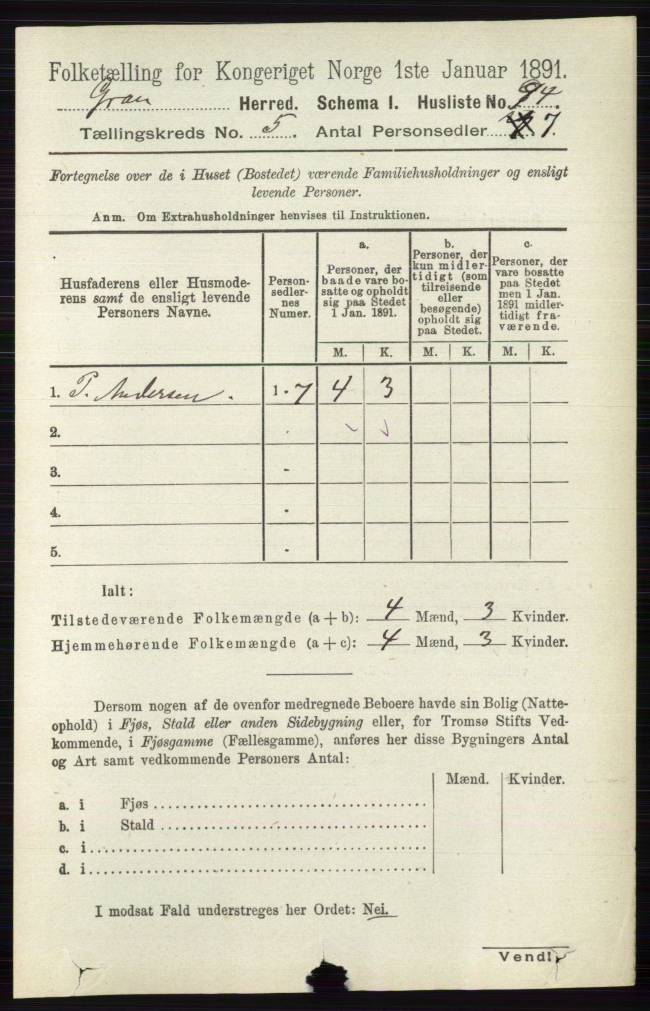 RA, 1891 census for 0534 Gran, 1891, p. 1610