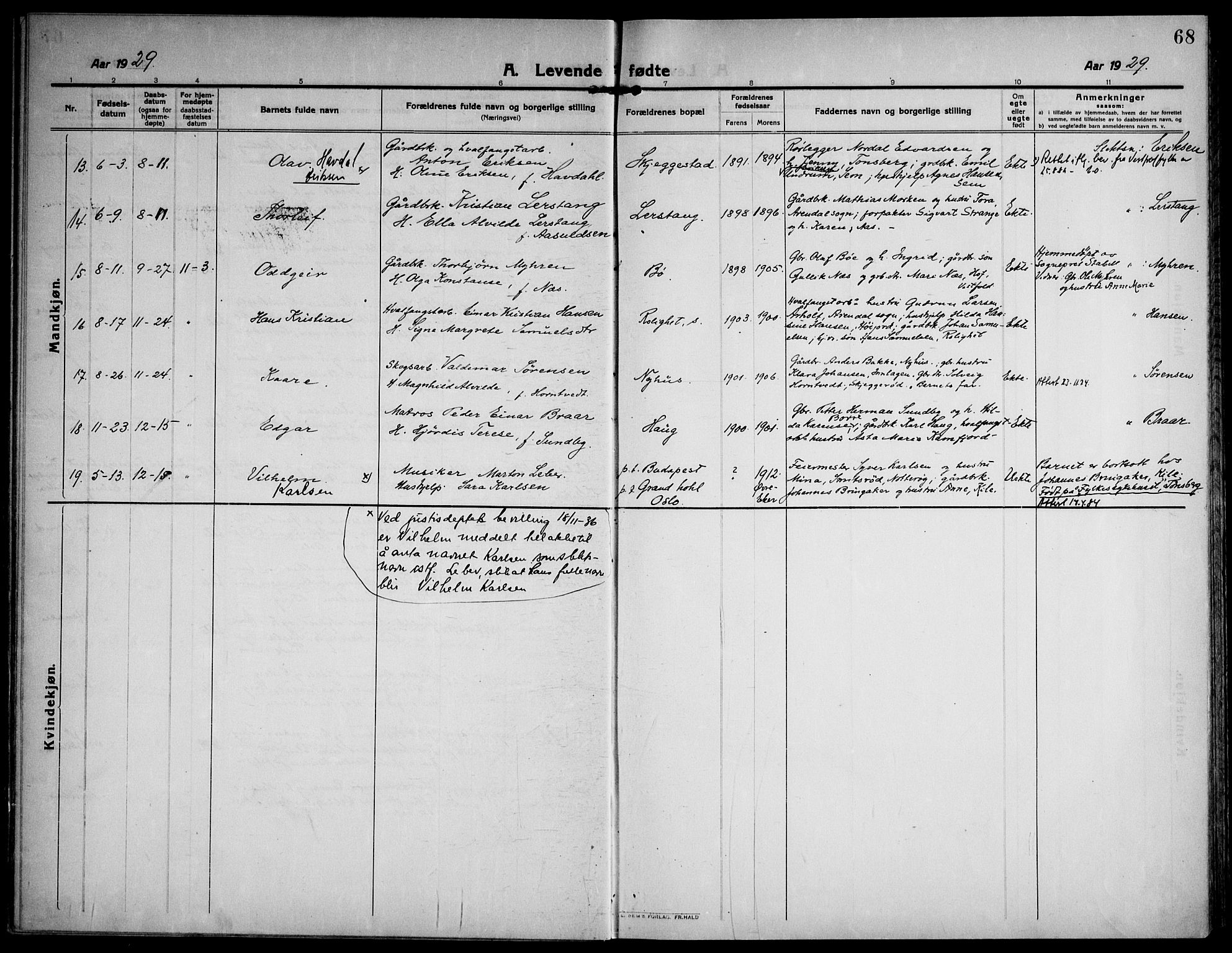 Ramnes kirkebøker, AV/SAKO-A-314/F/Fa/L0009: Parish register (official) no. I 9, 1912-1929, p. 68