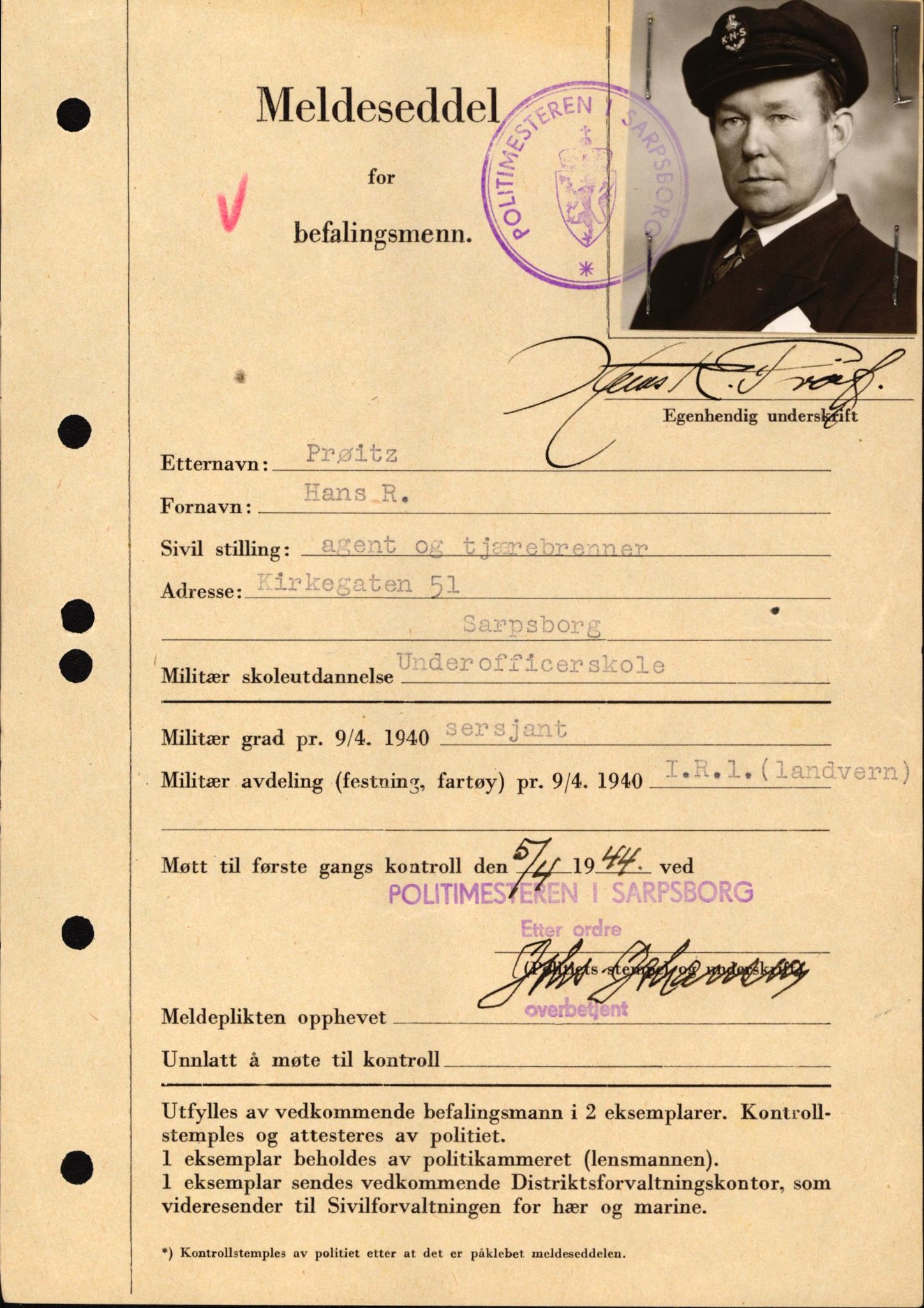 Forsvaret, Forsvarets krigshistoriske avdeling, AV/RA-RAFA-2017/Y/Yf/L0209: II-C-11-2121  -  Okkupasjonstiden.  Meldesedler for befal med foto og oppl. om militær grad 9. apr. 1940., 1944-1945, p. 535