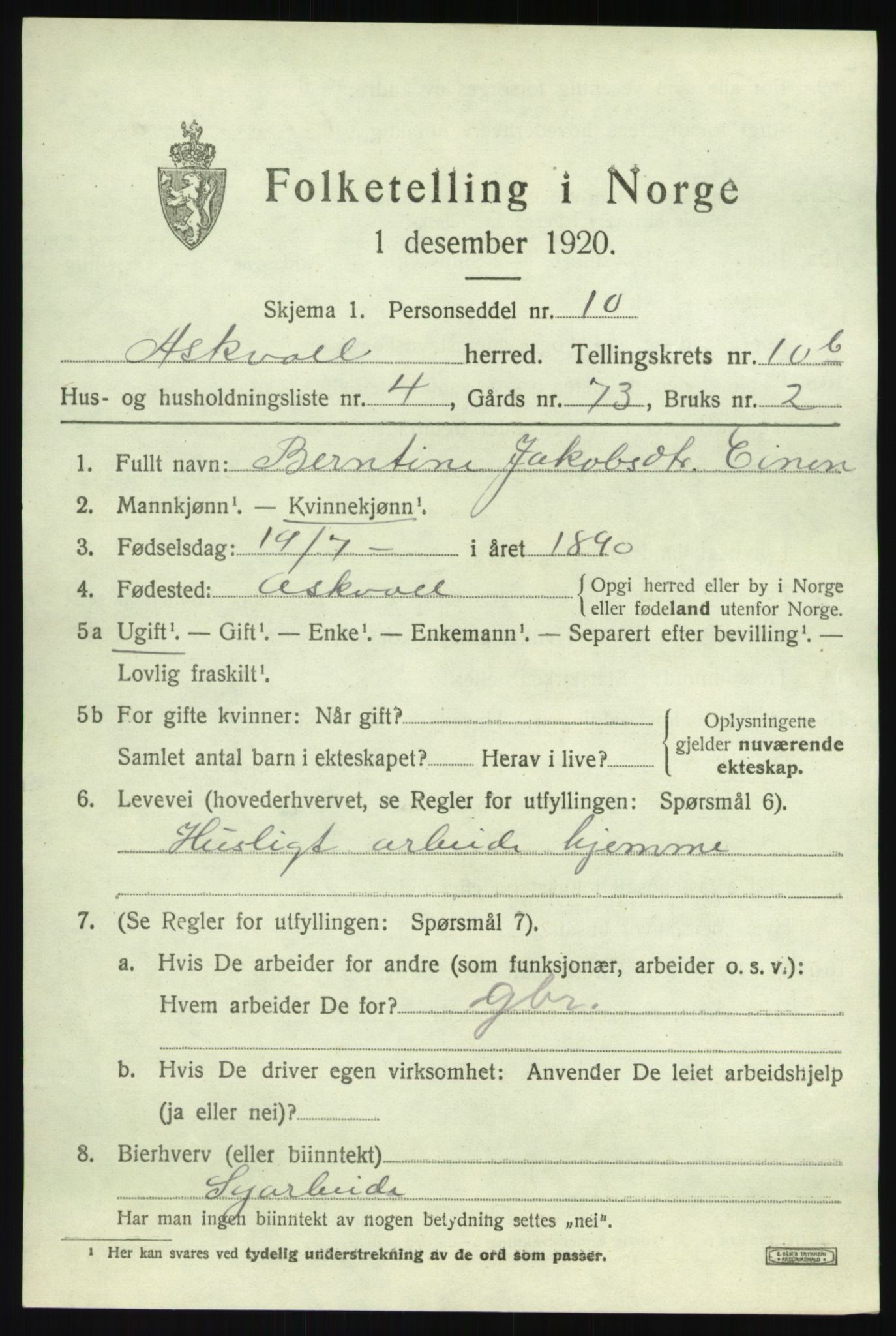 SAB, 1920 census for Askvoll, 1920, p. 4394