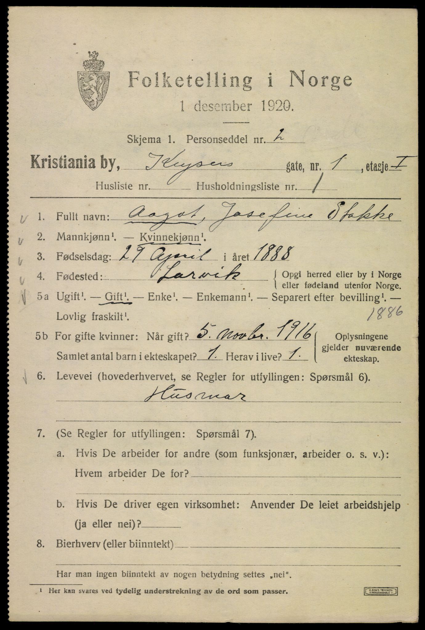 SAO, 1920 census for Kristiania, 1920, p. 331405