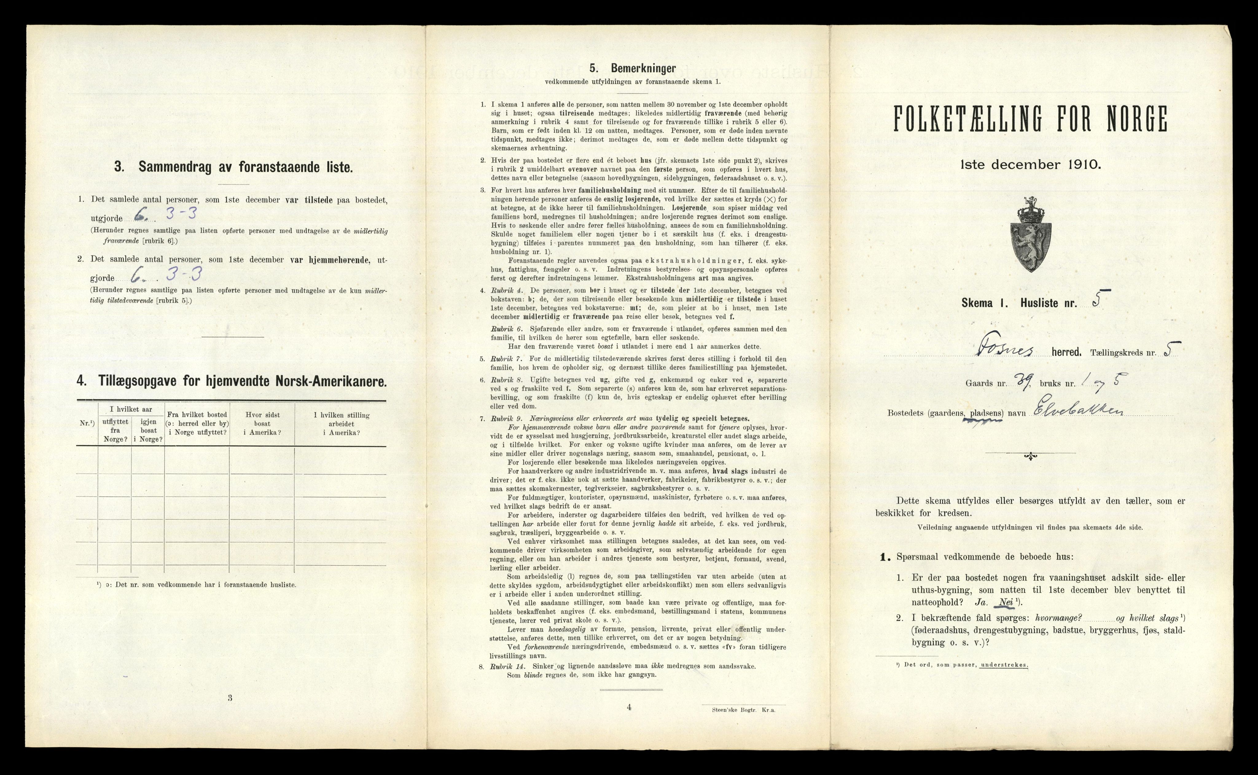 RA, 1910 census for Fosnes, 1910, p. 277