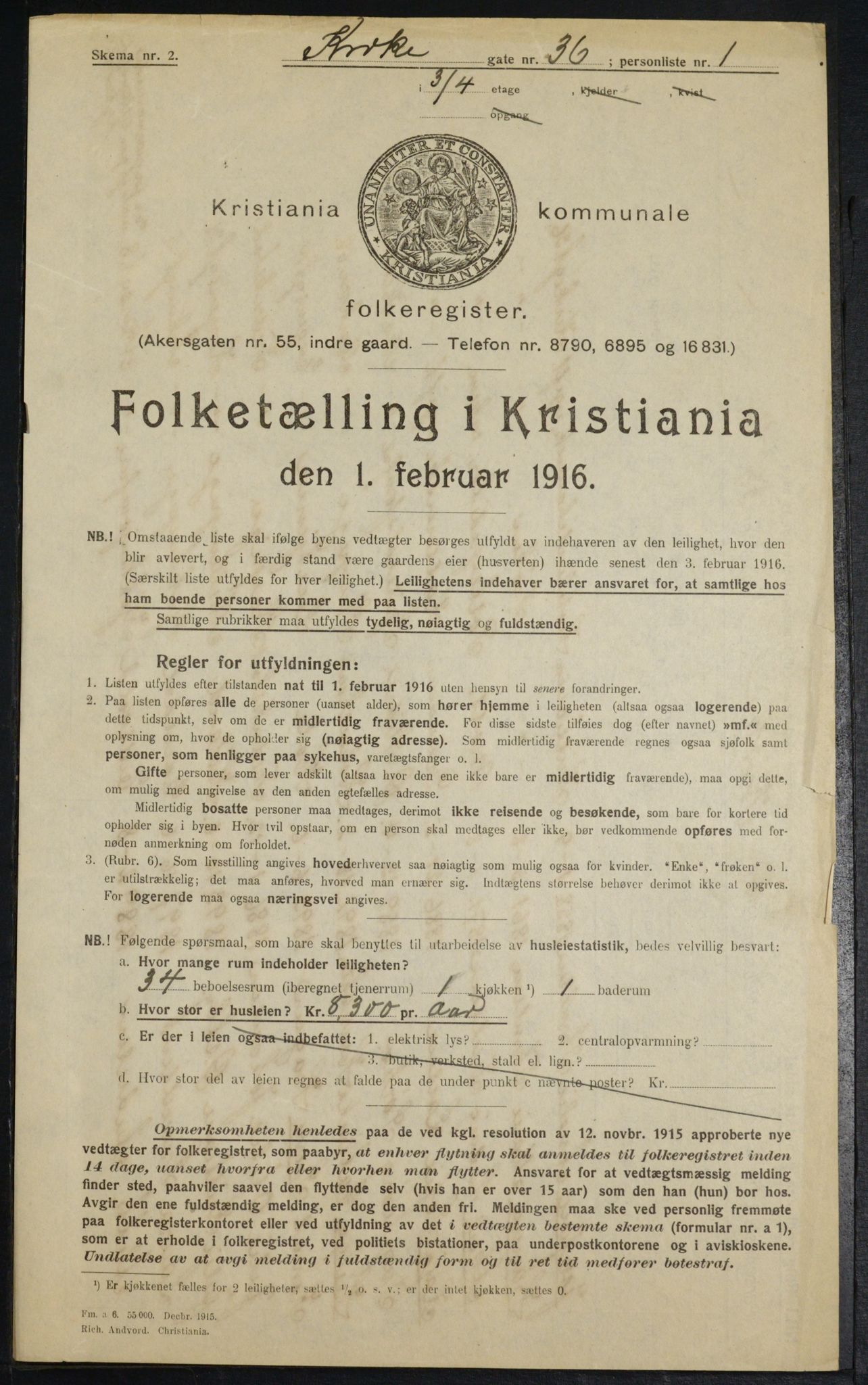 OBA, Municipal Census 1916 for Kristiania, 1916, p. 51032