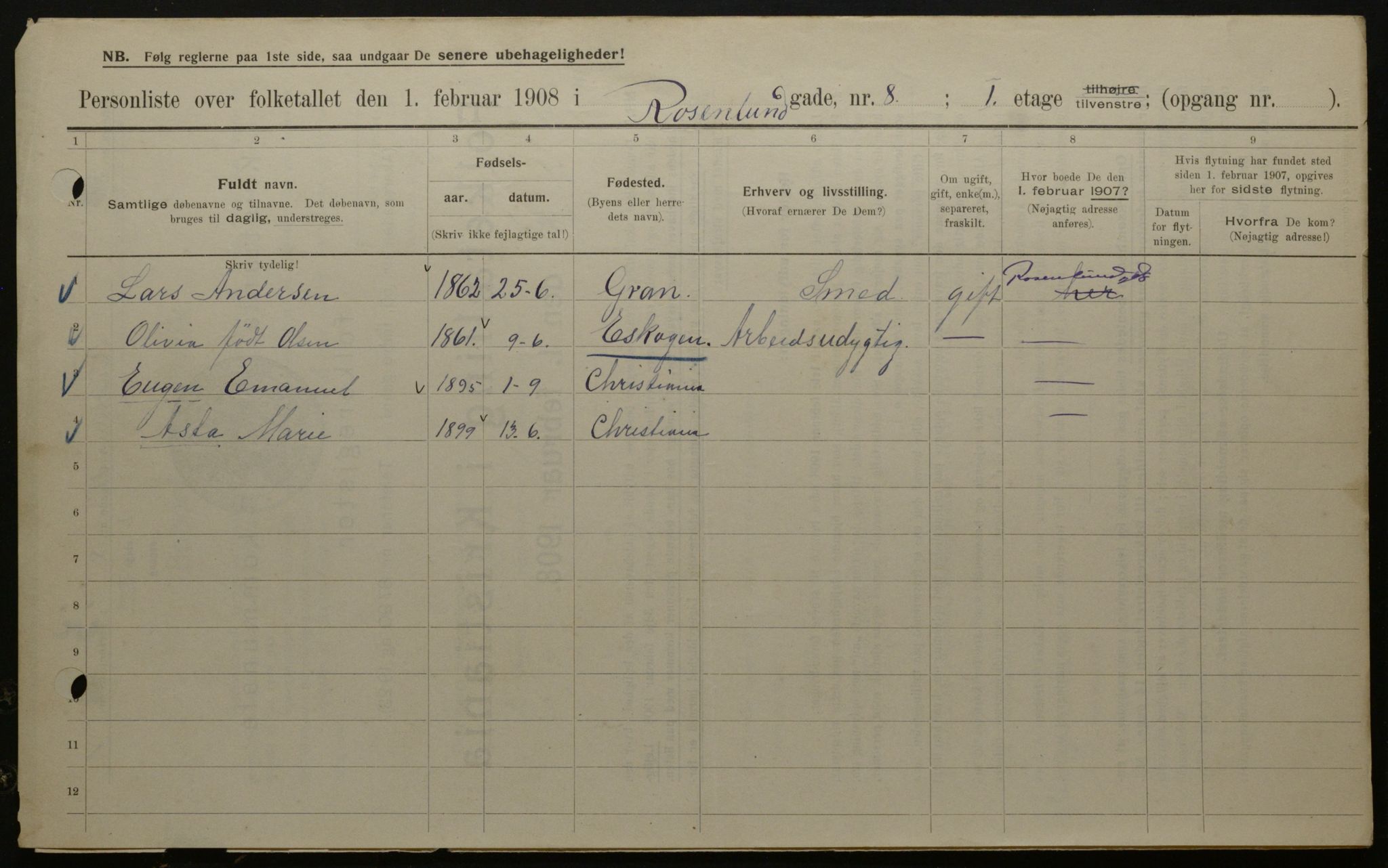 OBA, Municipal Census 1908 for Kristiania, 1908, p. 75657